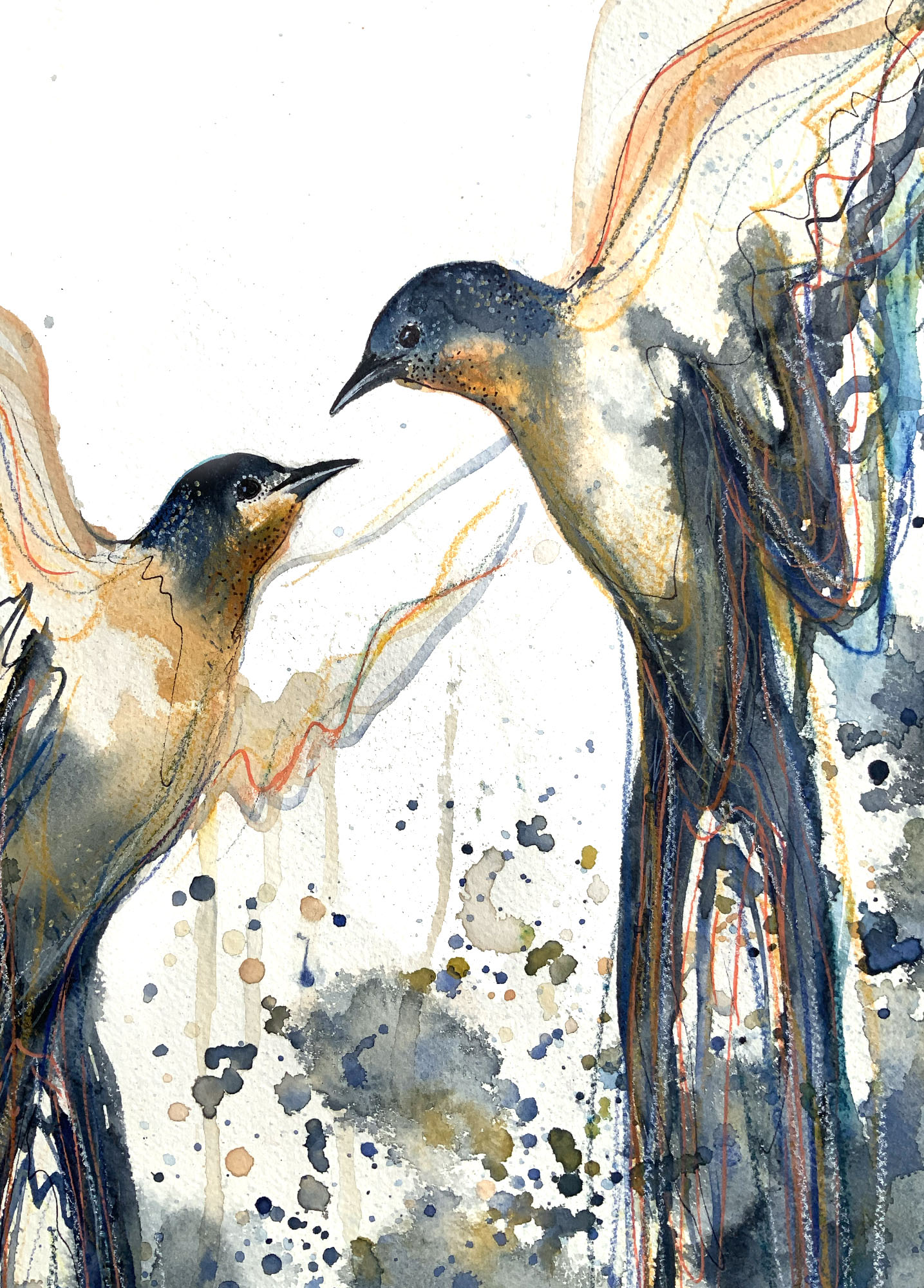 Sydney Artist Leni Kae Return Of The Barn Swallows Closeup Bird Painting A3