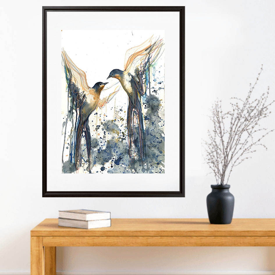 Sydney Artist Leni Kae Return Of The Barn Swallows Closeup Bird Painting A3 Interior Design Lounge Room