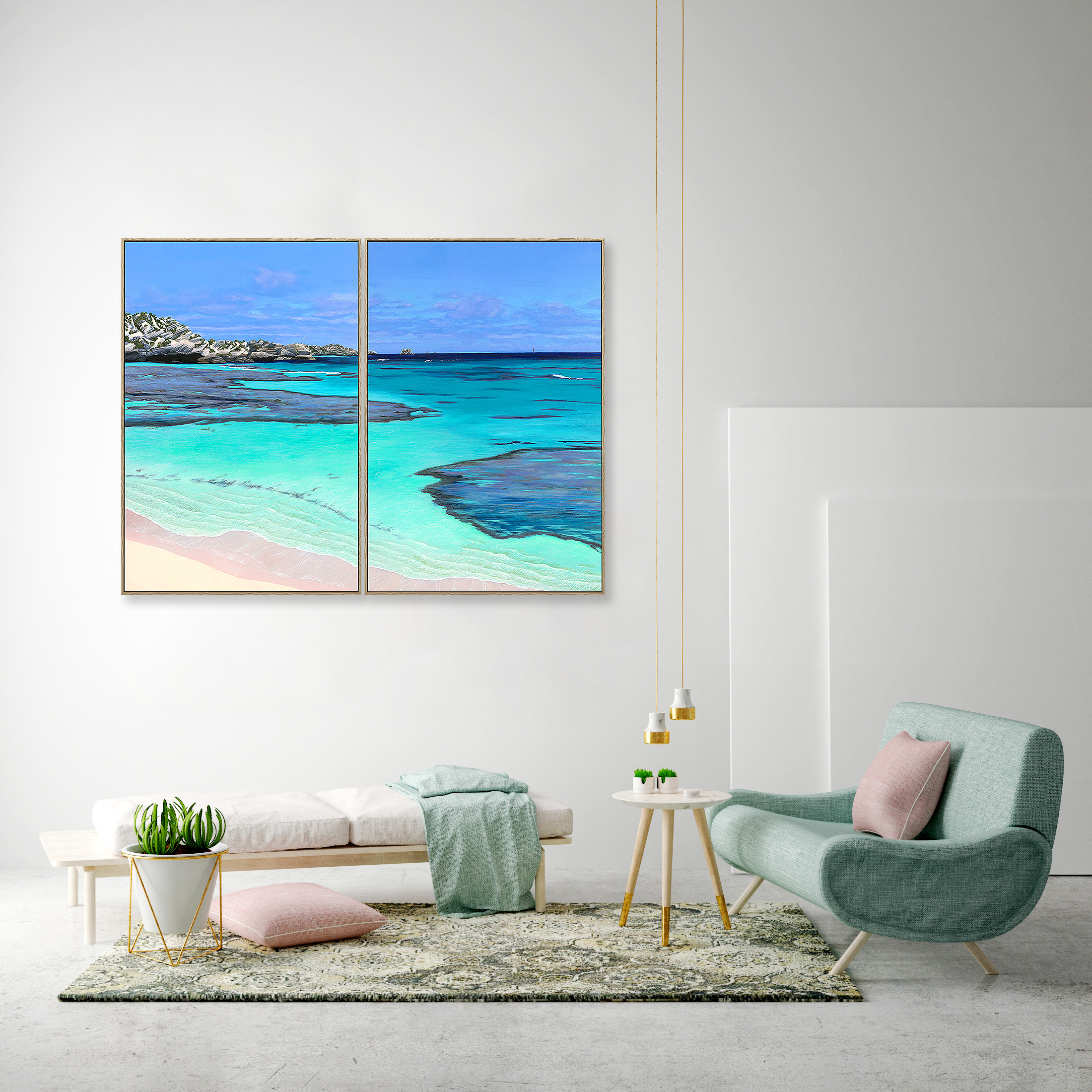 Samphire Stories Diptych 2 Wooden Oak Frame