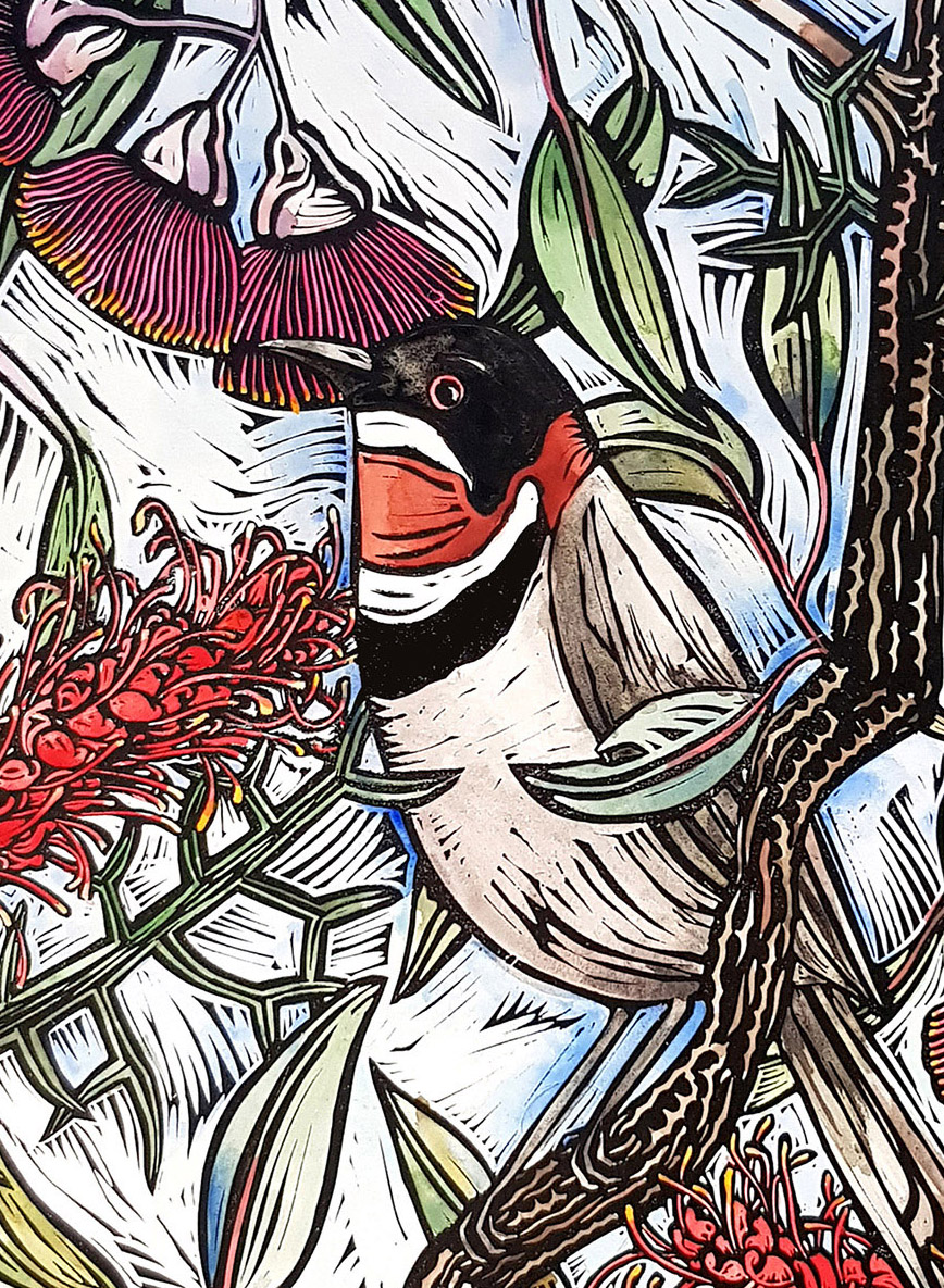 Entwined By Nicola Cowie Detail Linocut