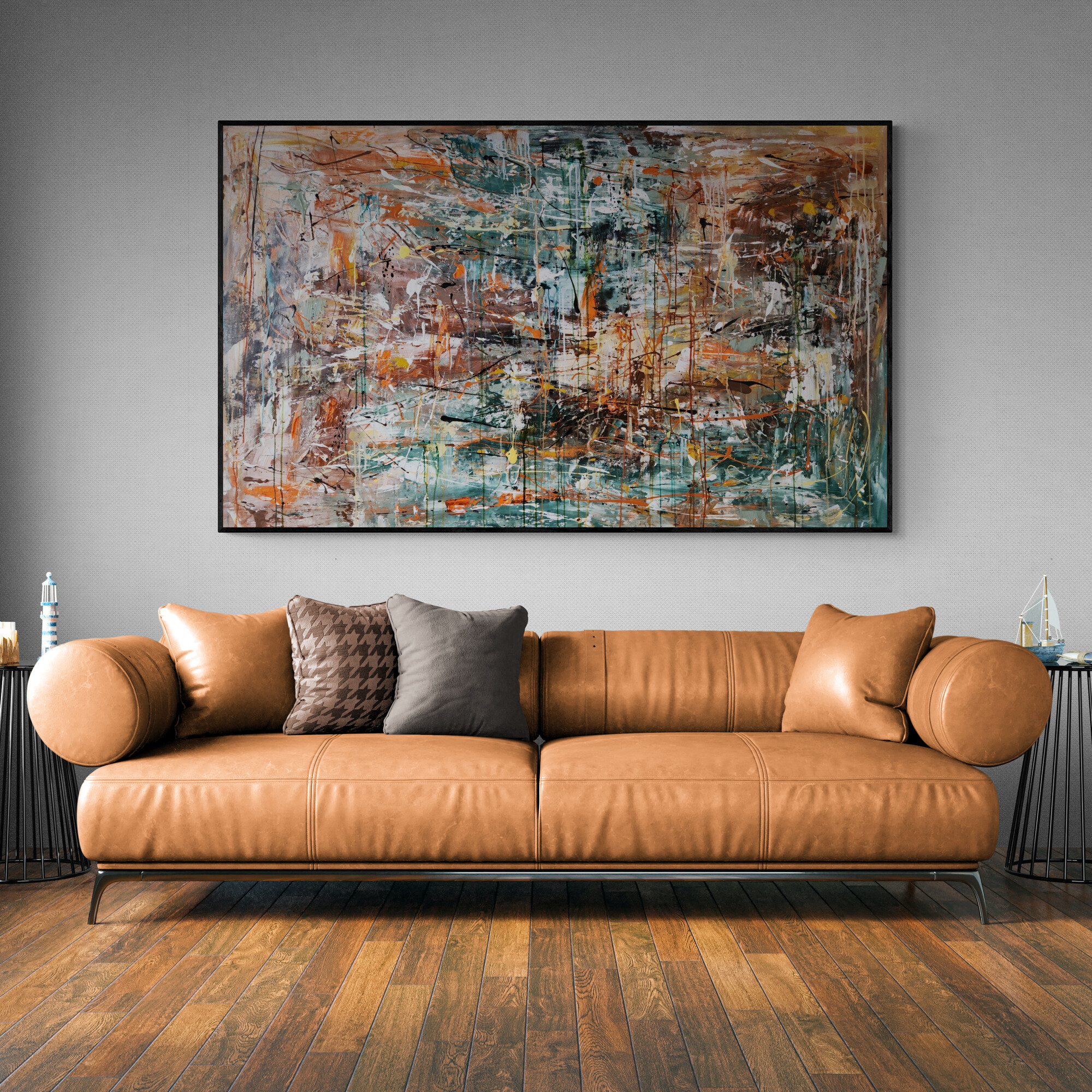 Living Room With Large Leather Sofa