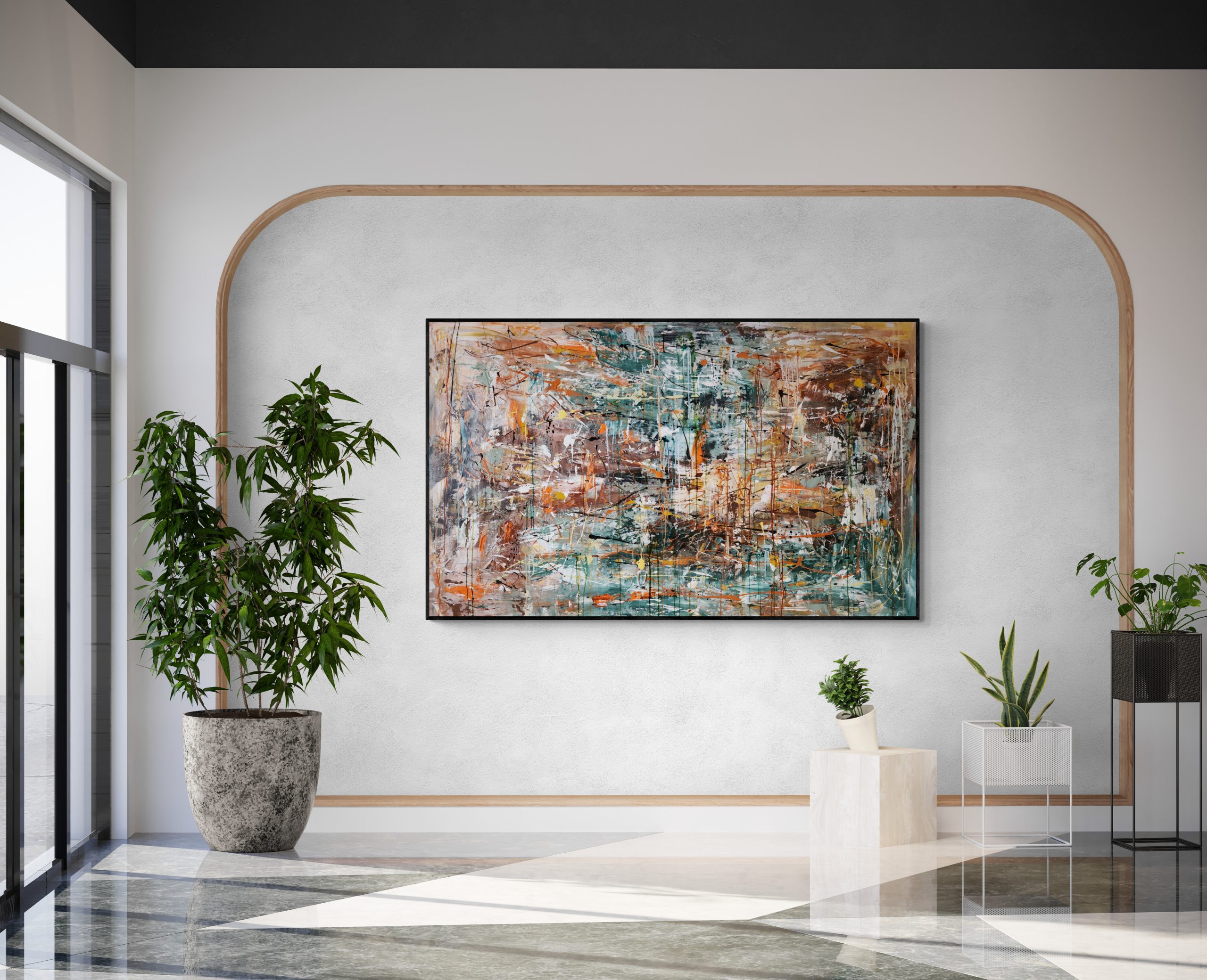 Lobby With Feature Wall And Plants