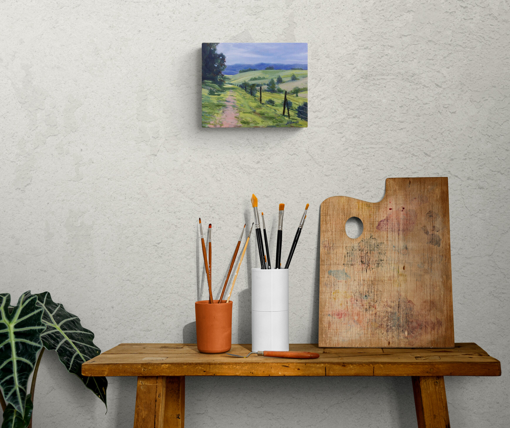 Artists Side Table With Brushes And Palette