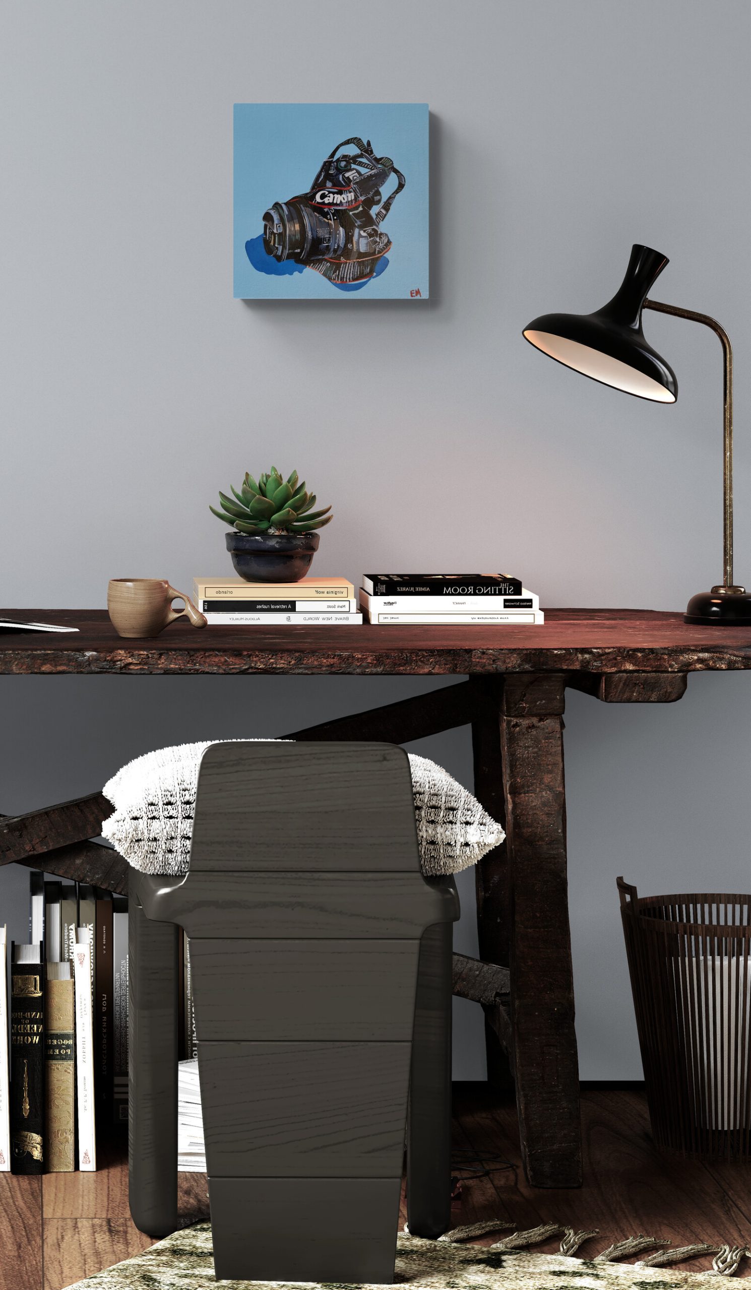 Rustic Wooden Desk With Ornaments
