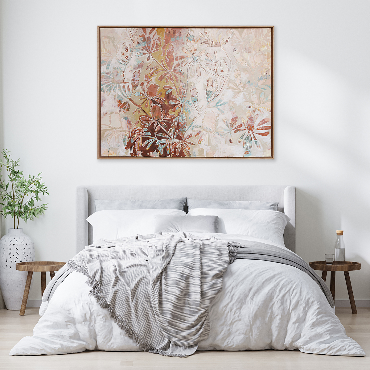 Home Interior, Scandinavian Style Bedroom Mock Up, 3d Rendering