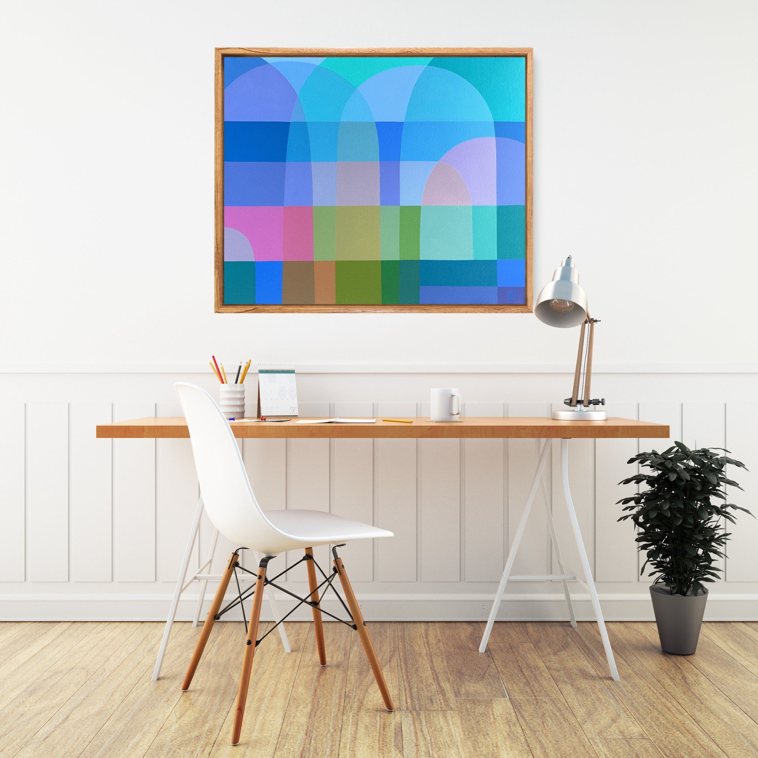 Charlotte De Pace Sea Song Insitu Above Desk Art Lovers Australia