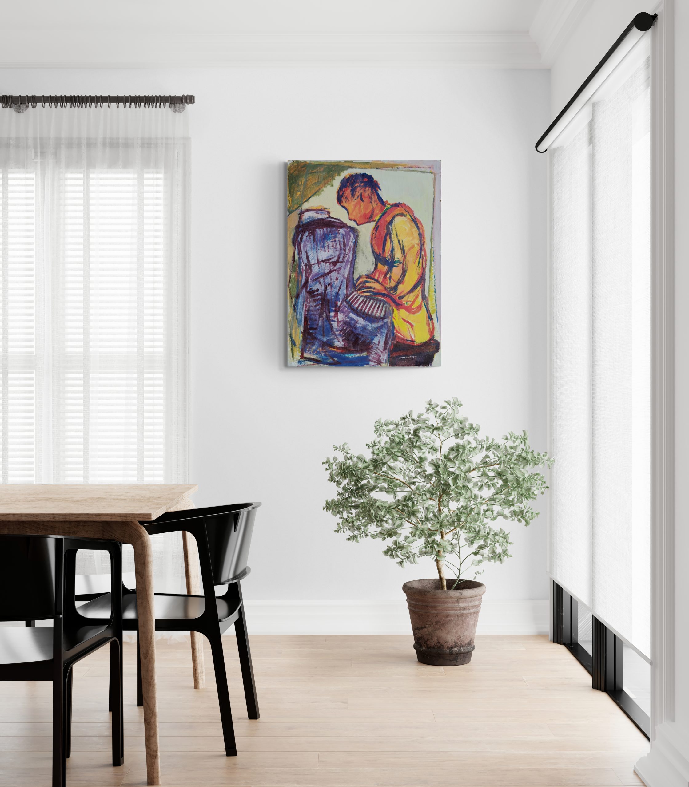 Bright Dining Room With Large Plant