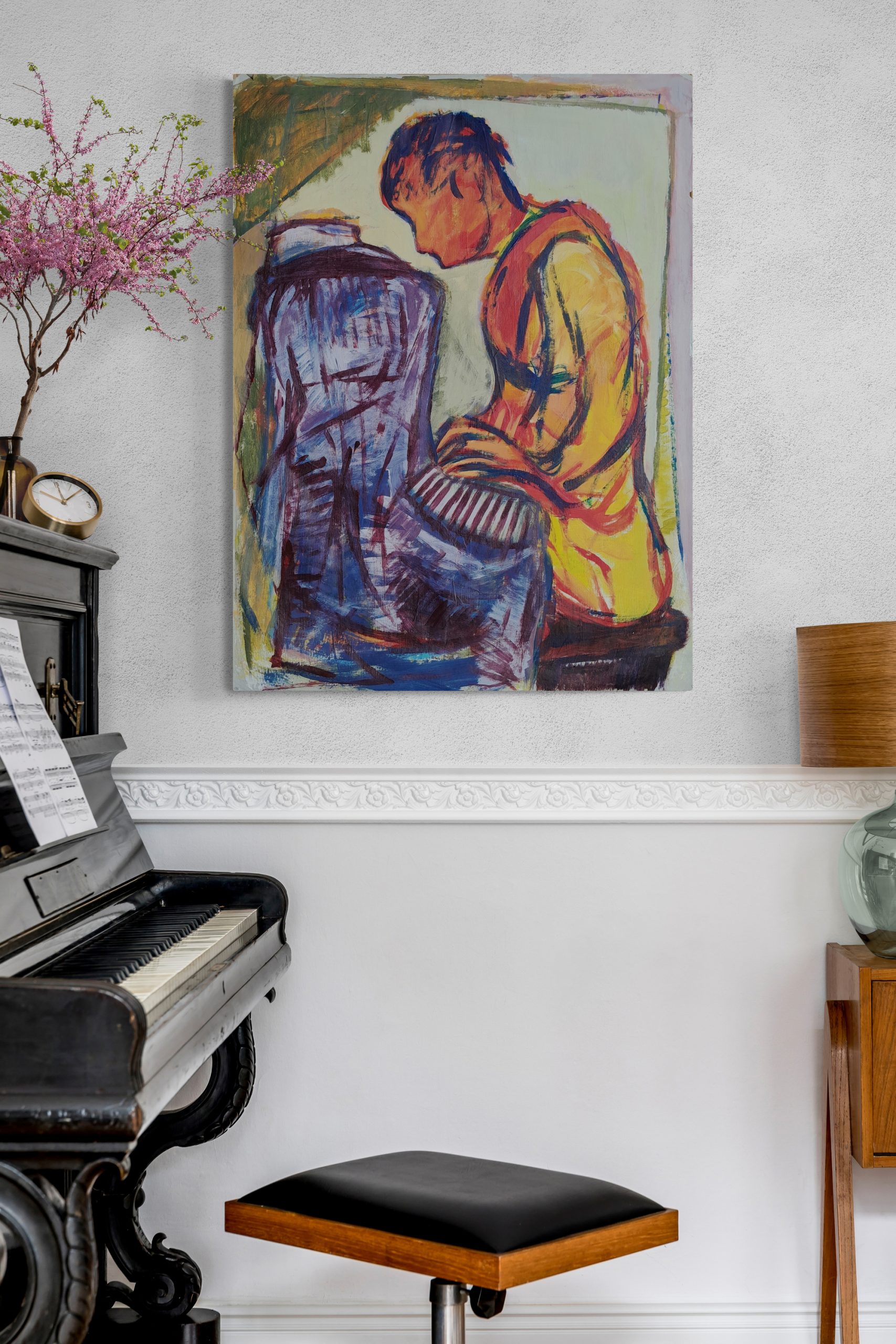 Old Piano Next To Empty Wall