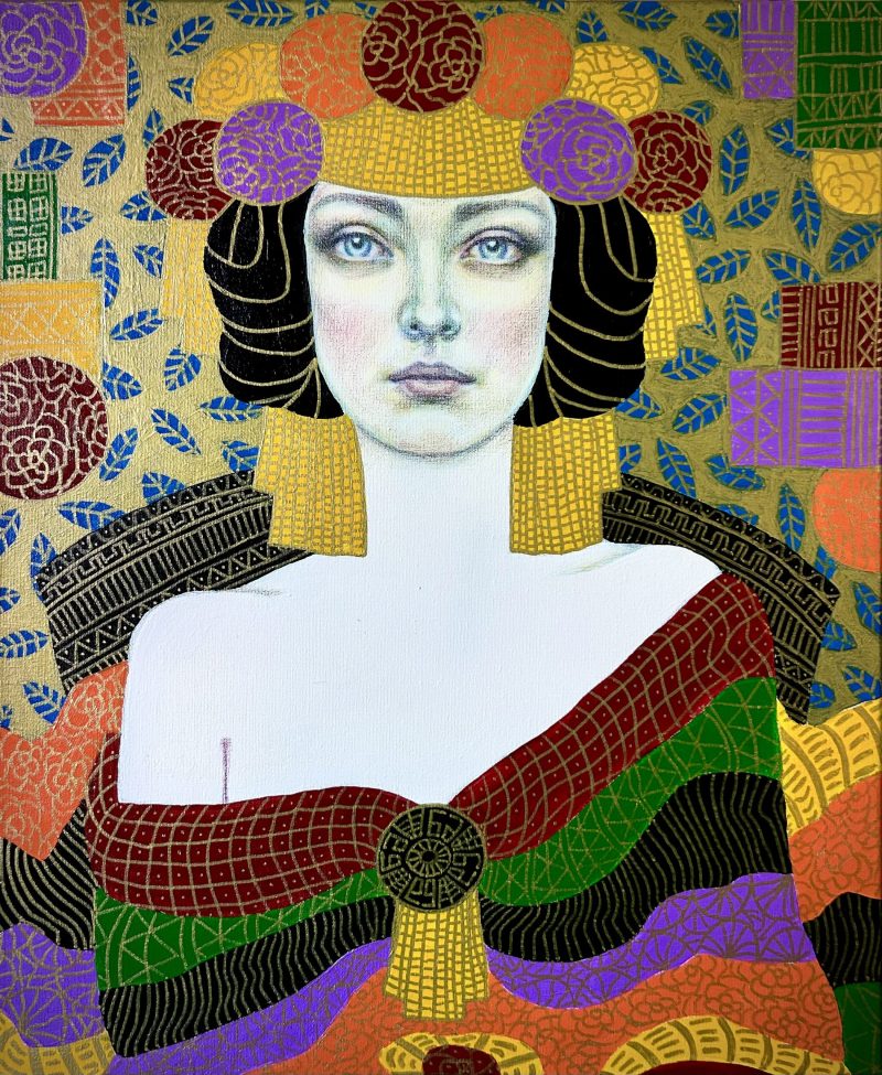 Anais – portrait of a young woman, after Klimt, Art Nouveau, naive