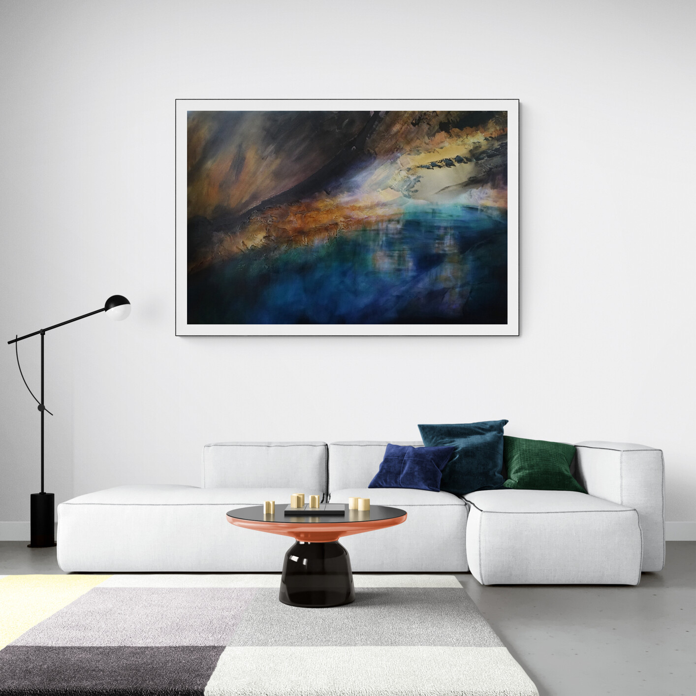 Canvy Midnight Gem Modern Living Room With Large Colorful Rug