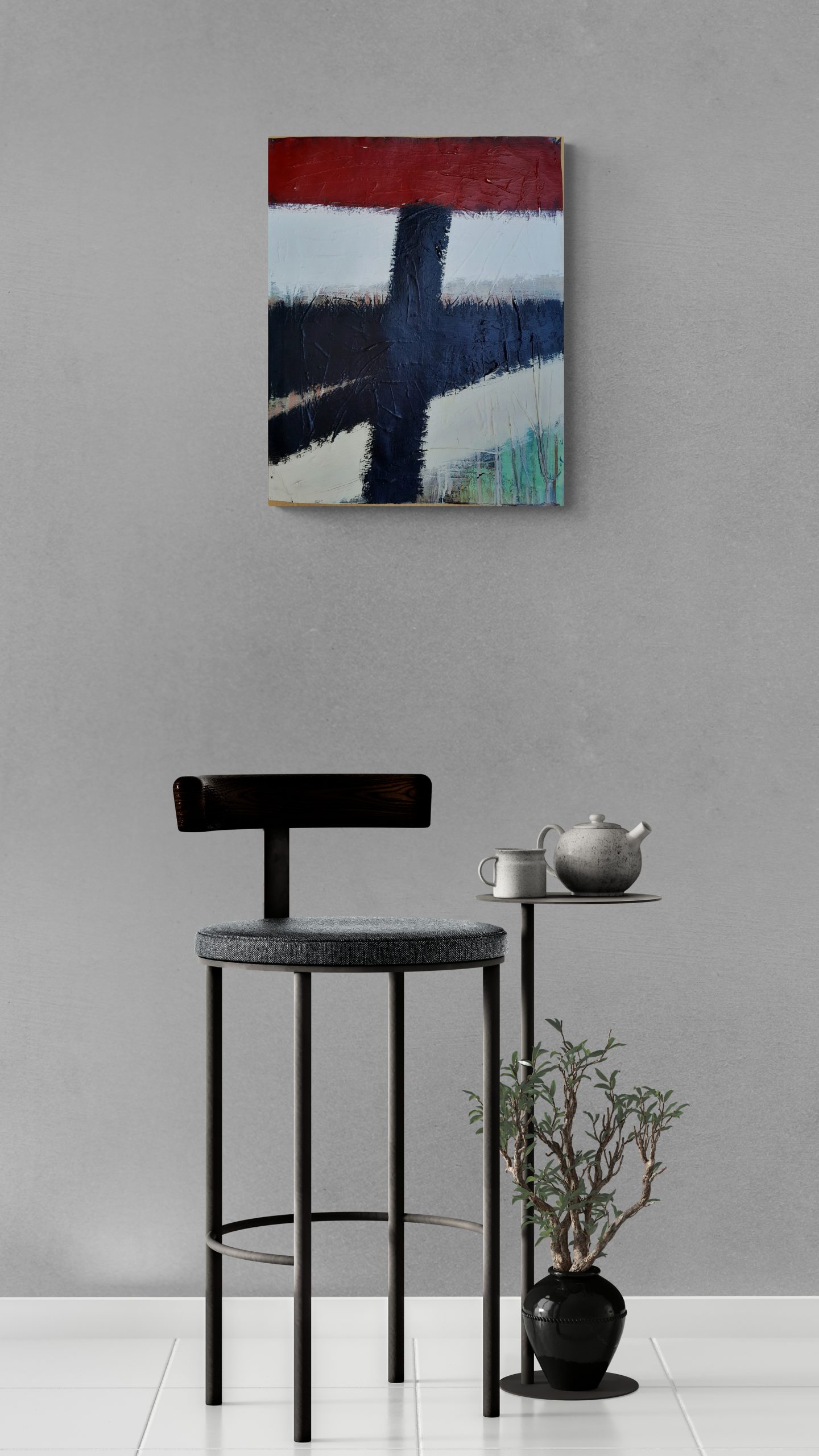 Interior With Counter Stool And Plant