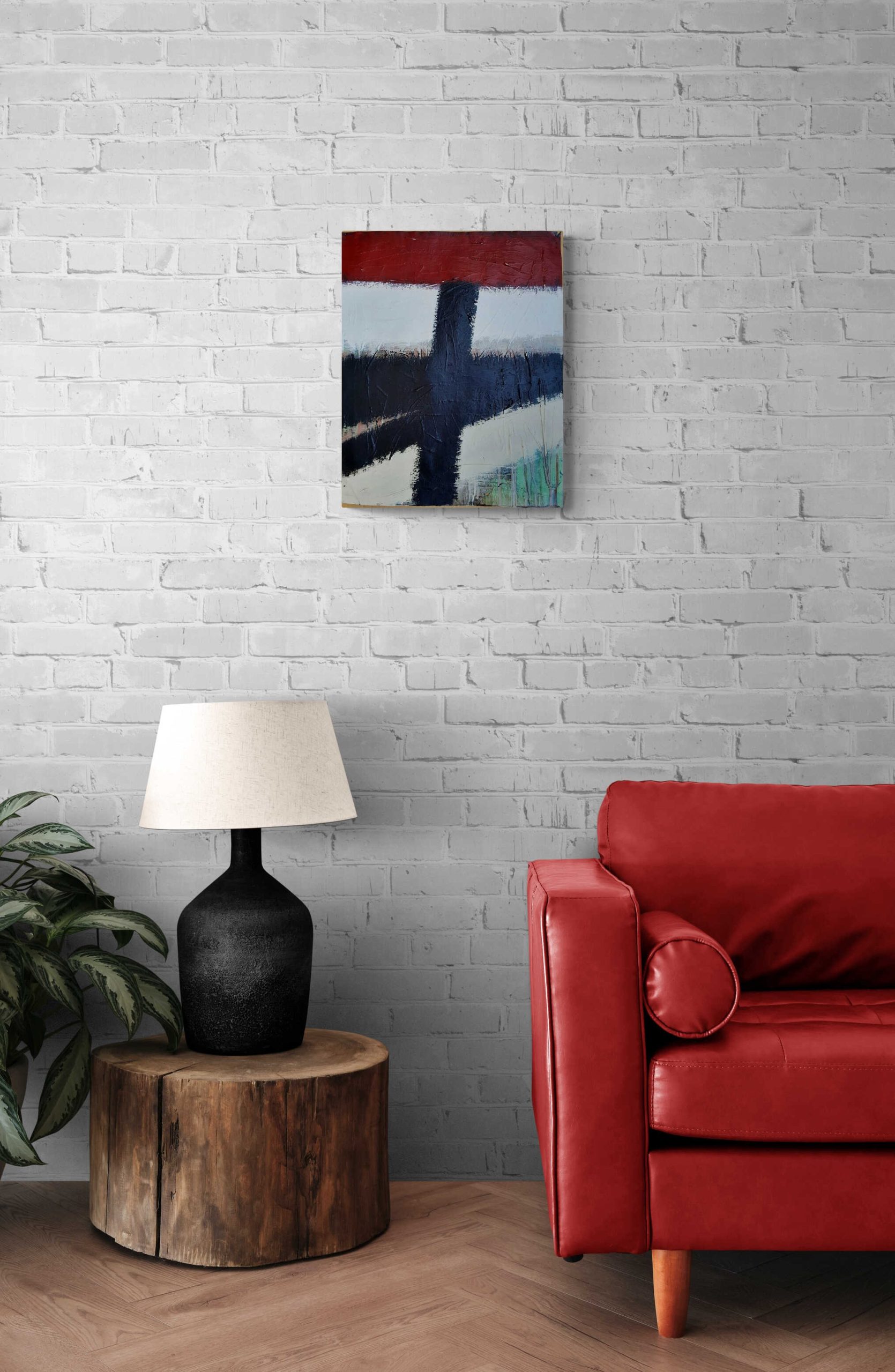 Lounge With Leather Sofa And Lamp A