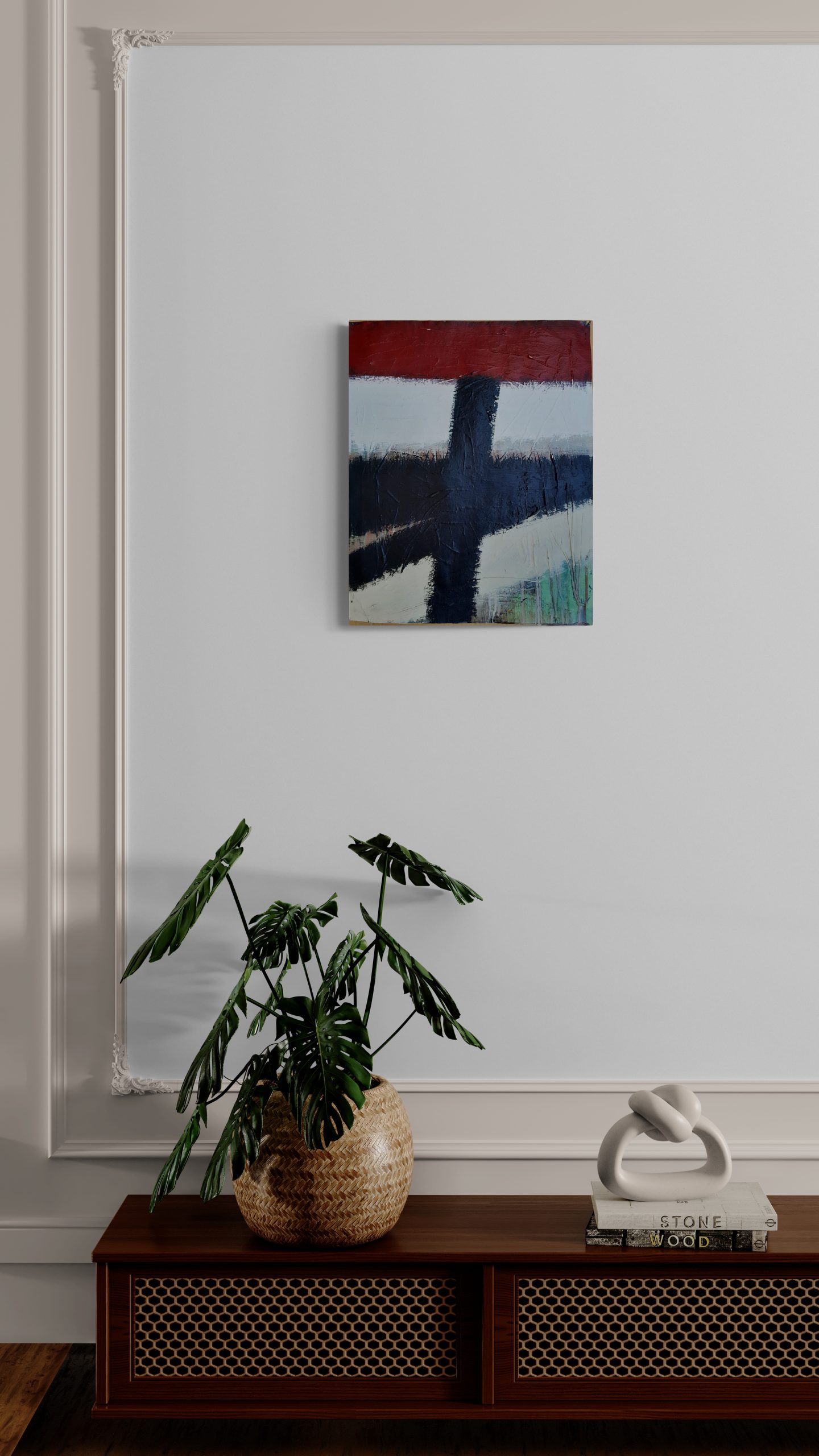 Retro Wooden Cabinet With Potted Plant 1