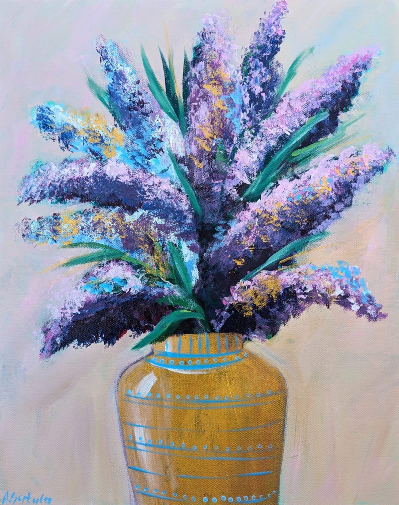 Abstract Lilac in a Gold Vase