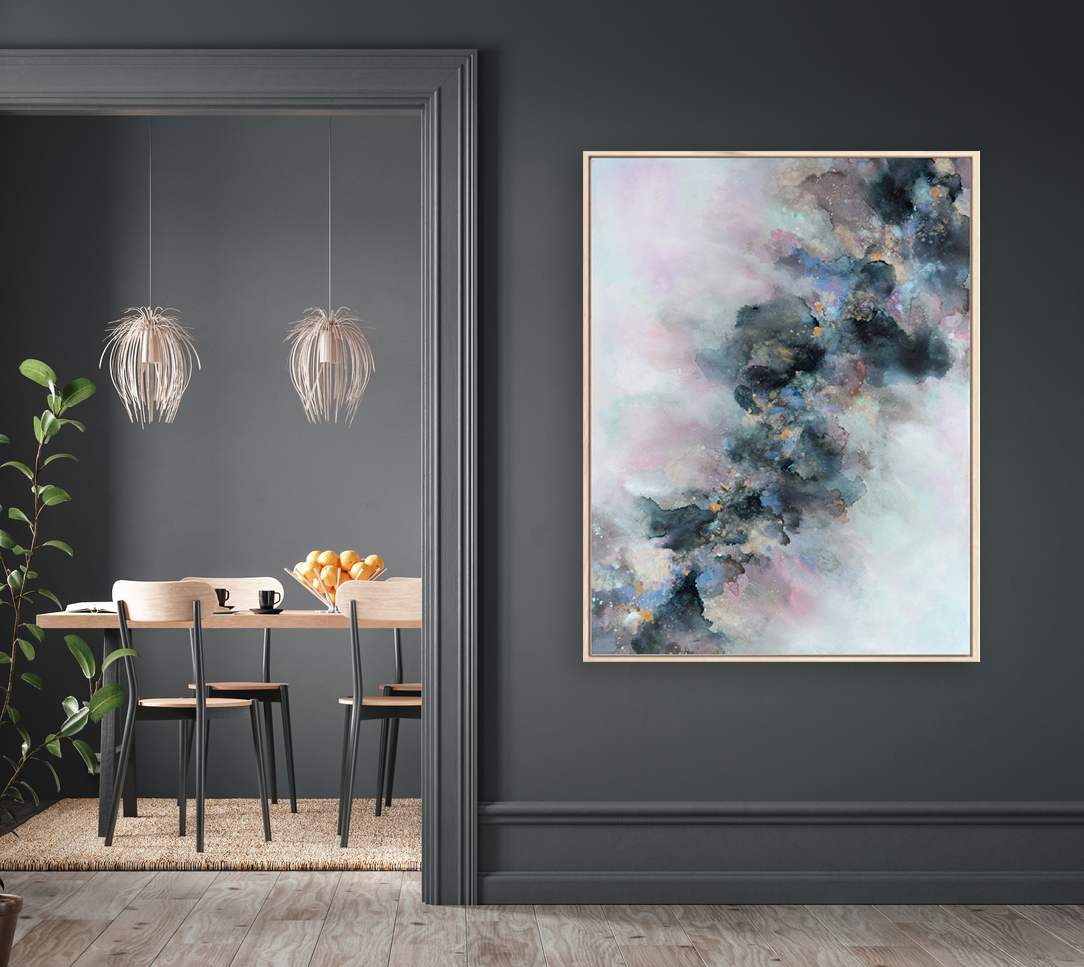 Home Interior, Modern Dark Dining Room Interior, Black Empty Wall Mock Up