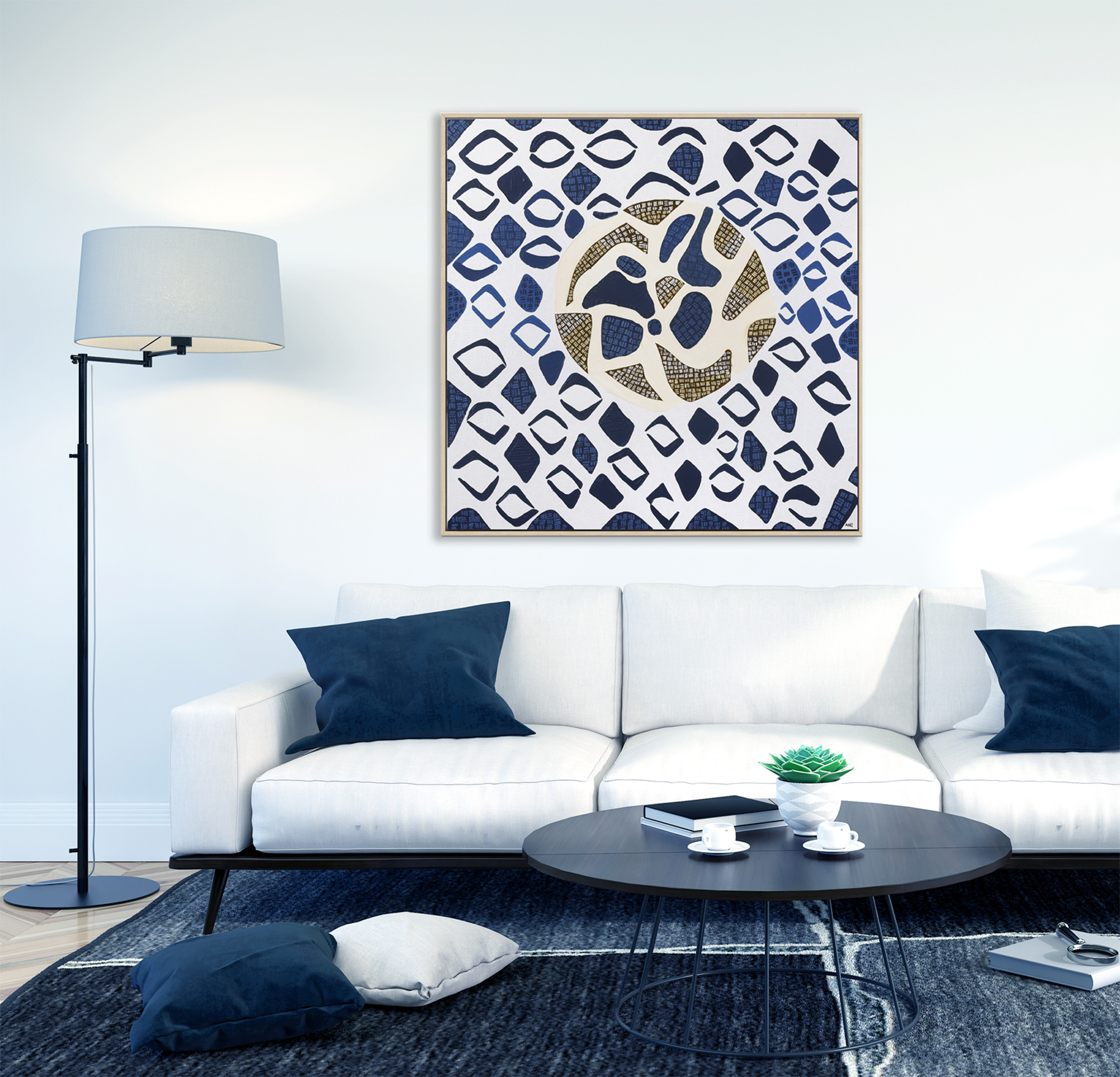 Sofa In The Room With A Lamp Placed On The Side.