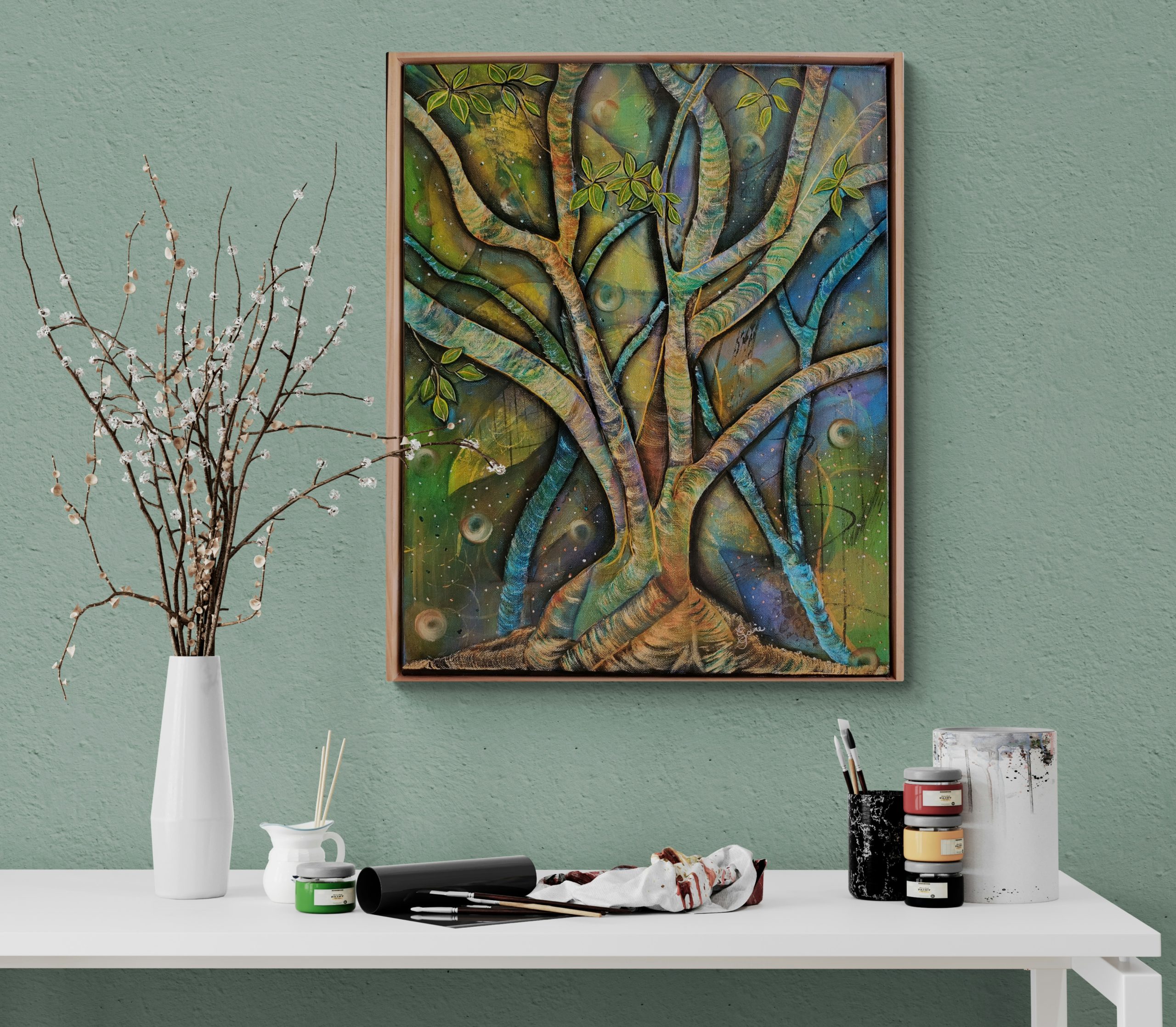 Art Studio Table With Flowering Plant Resized 1