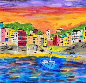 Cinque Terre Sunset Giclee Framed