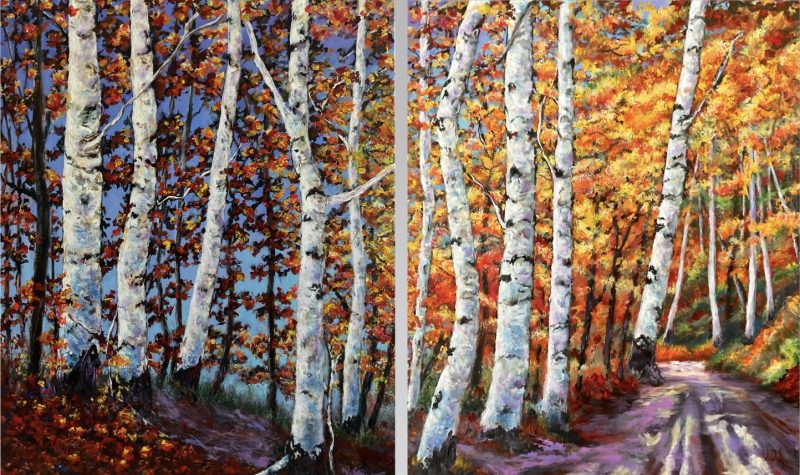 Golden Autumn – Birch Forest Walk Diptych