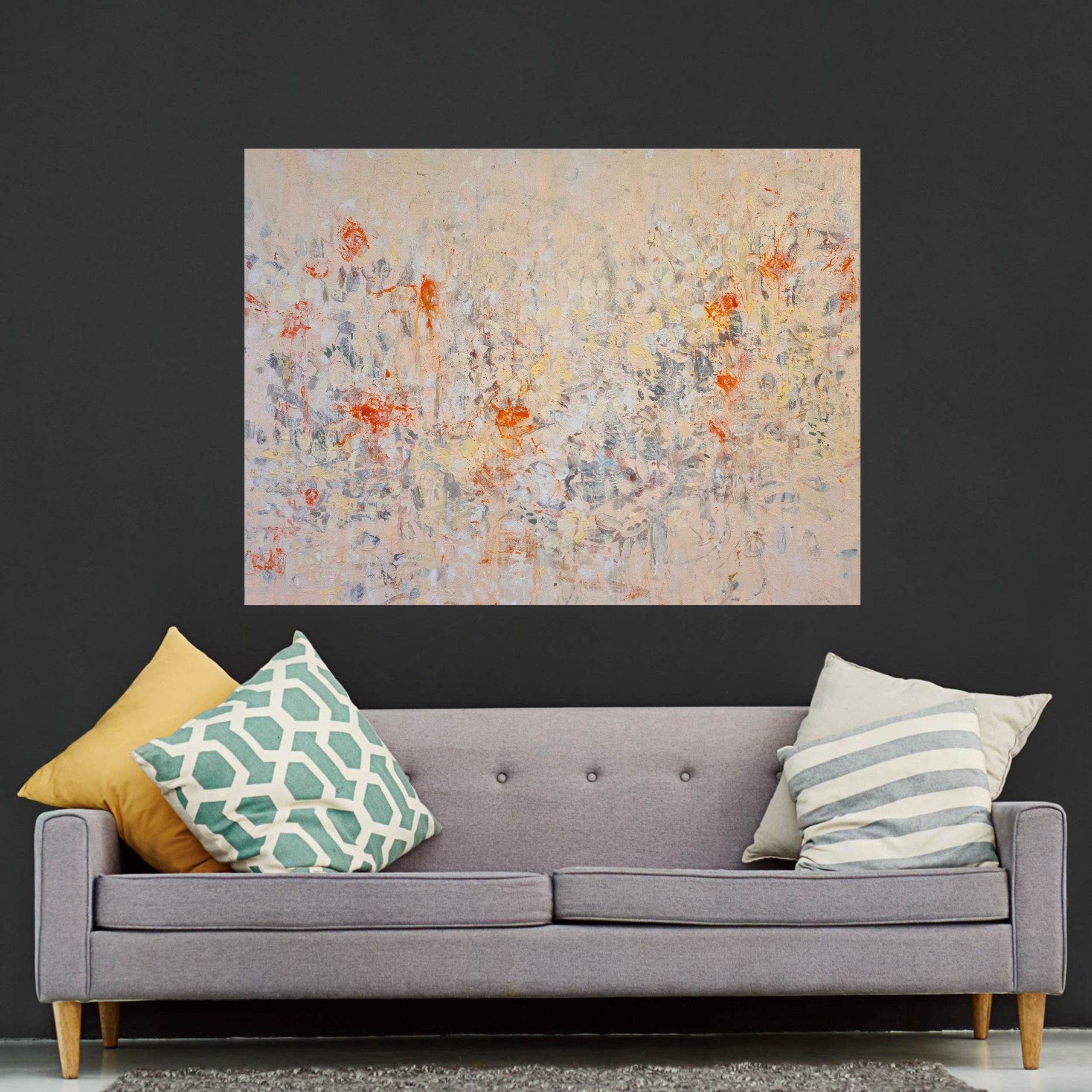 Wildflower Citrus Blk Wall Grey Lnge Rm