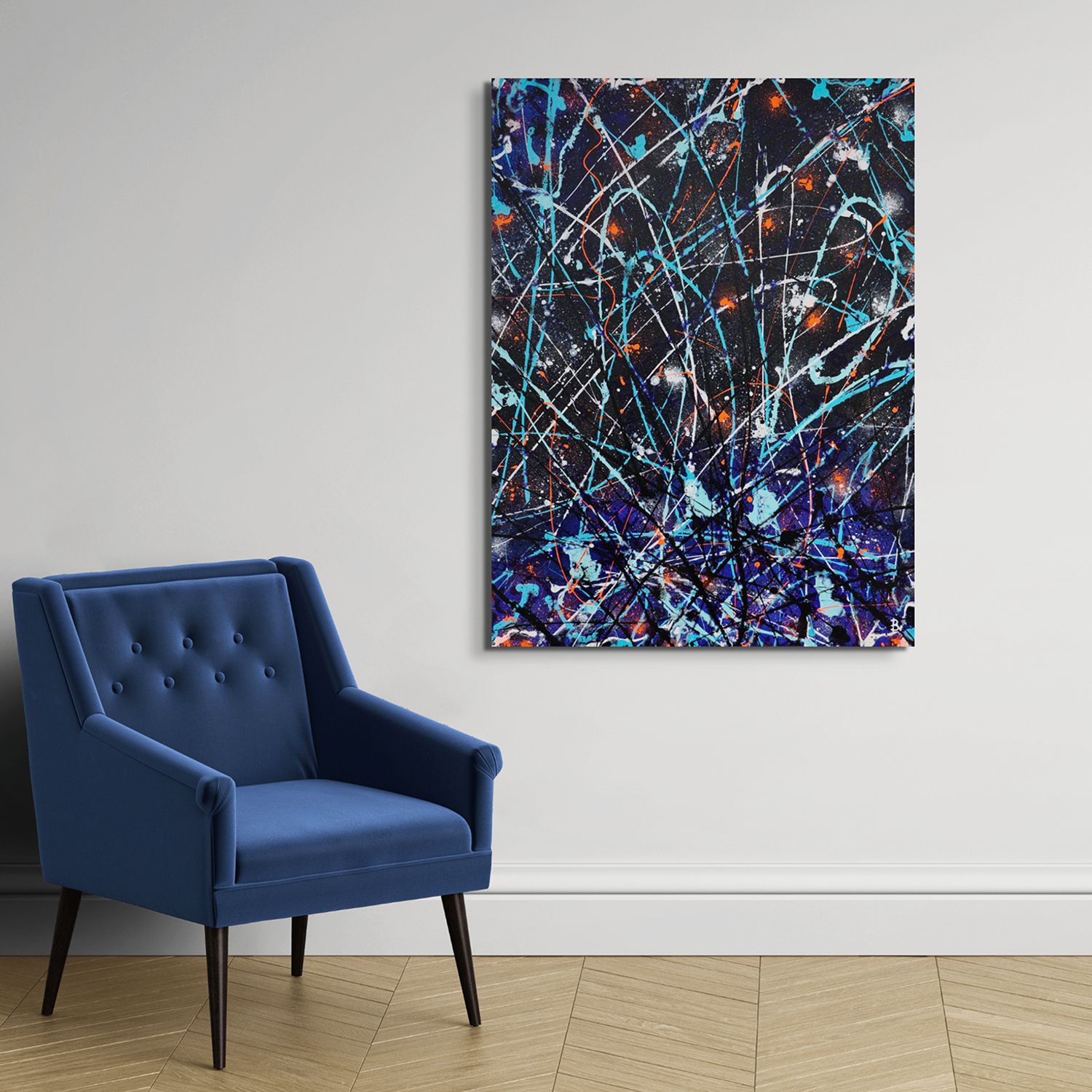 Satellite Original Abstract Expressionism Painting Above Blue Ch