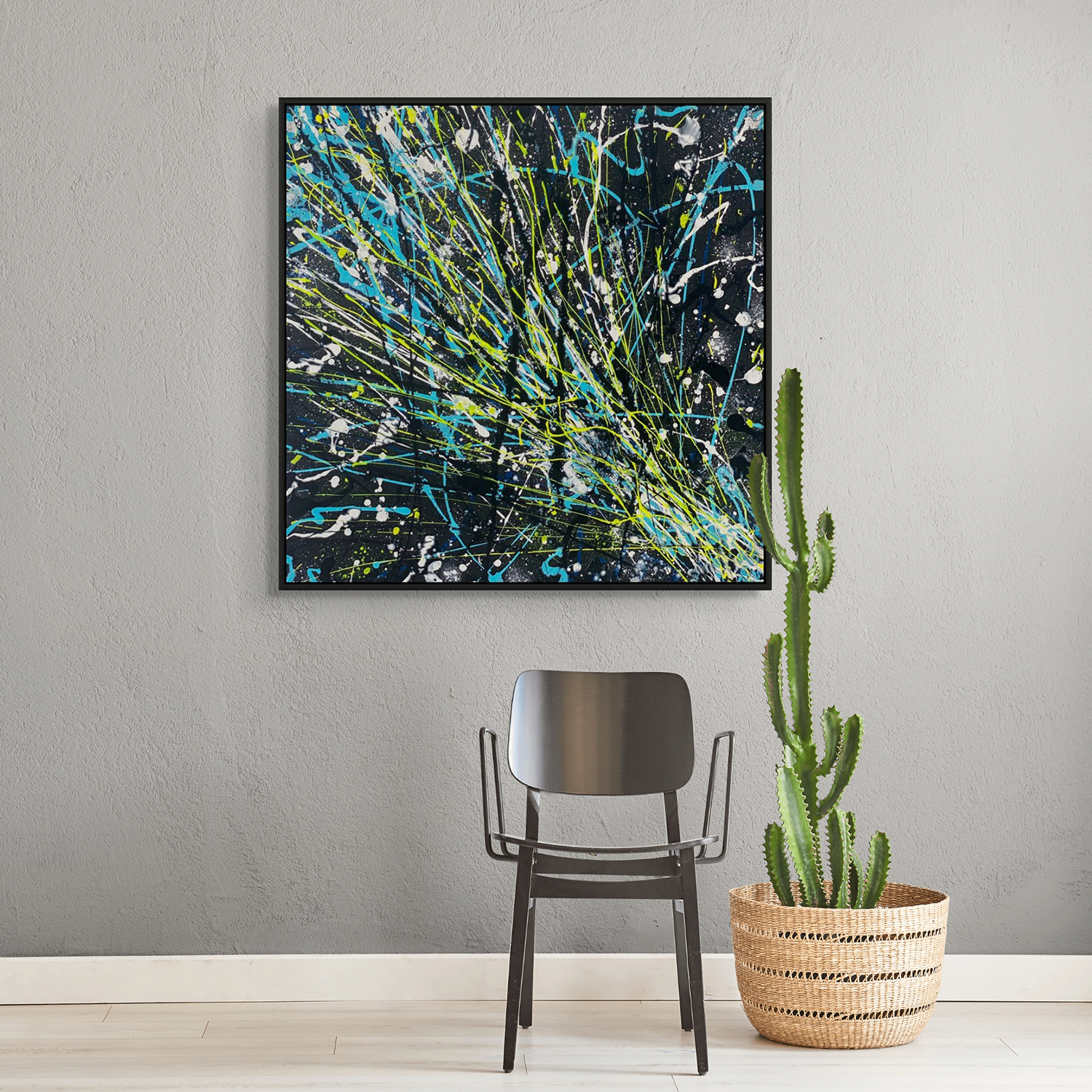 Comet Original Abstract Black Frame Above Cactus