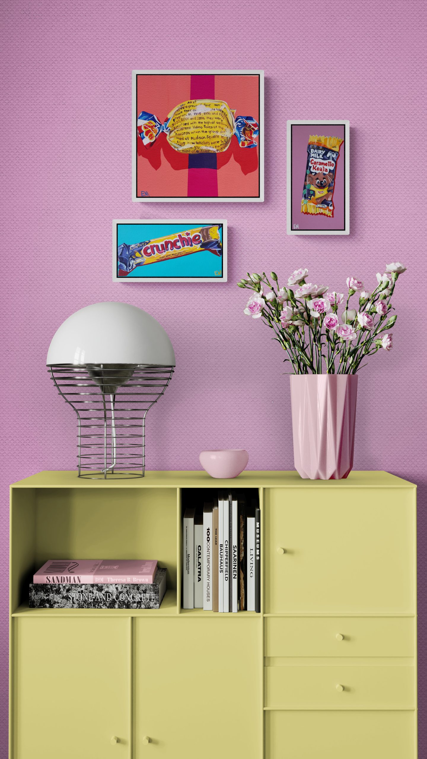 Colorful Cabinet With Lamp And Flowers