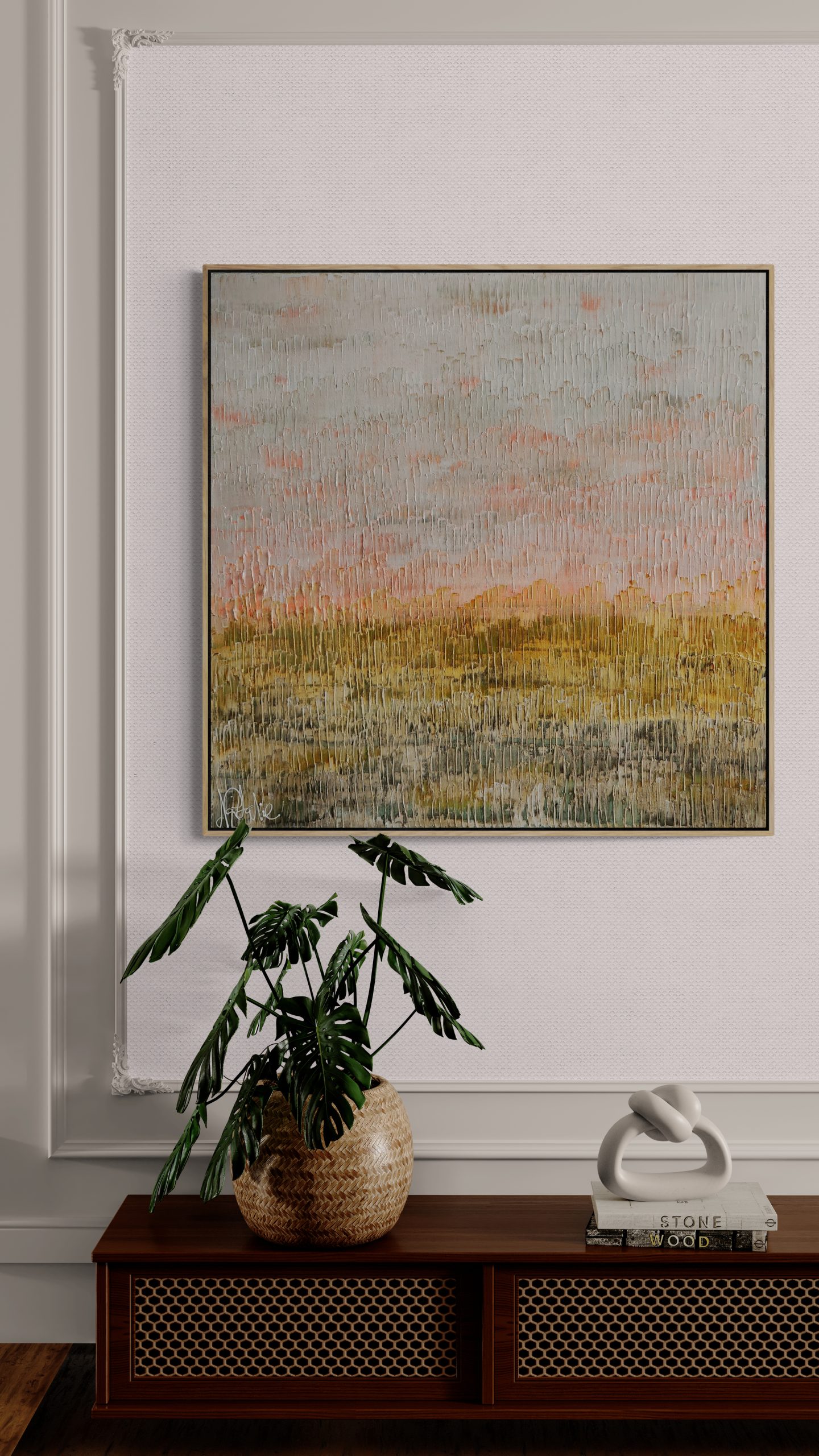 Retro Wooden Cabinet With Potted Plant