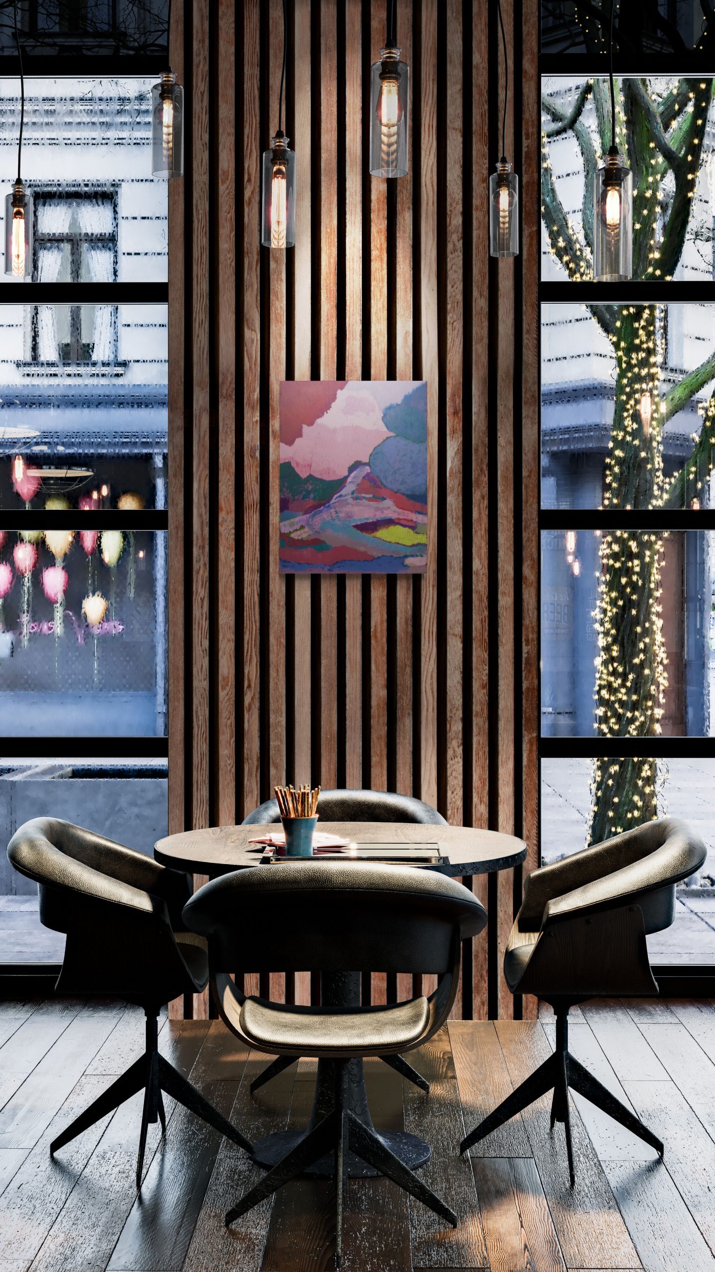 Cafe Interior With Feature Wall