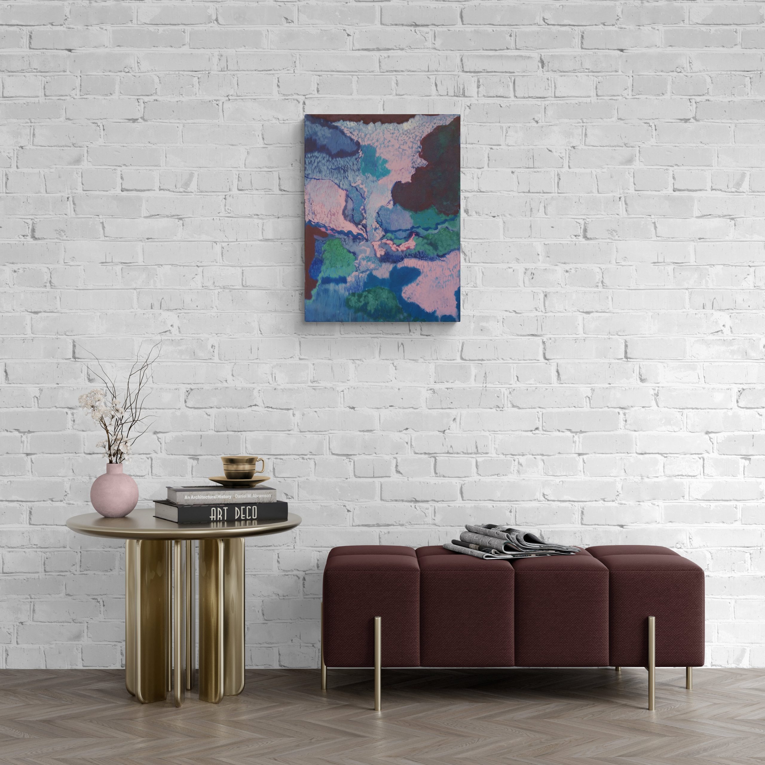 Living Room With Bench Sofa And Table