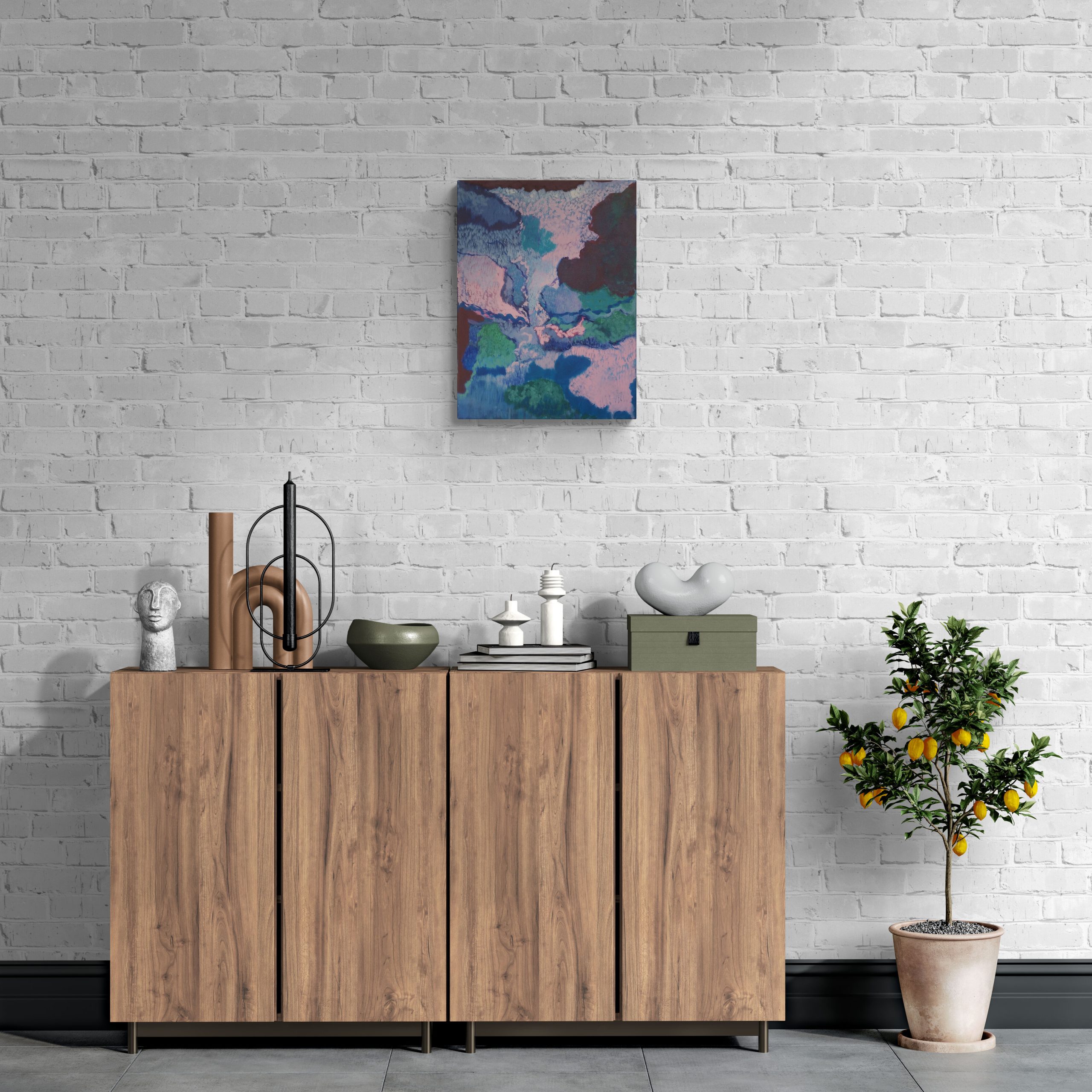 Hallway With Cabinet And Lemon Tree