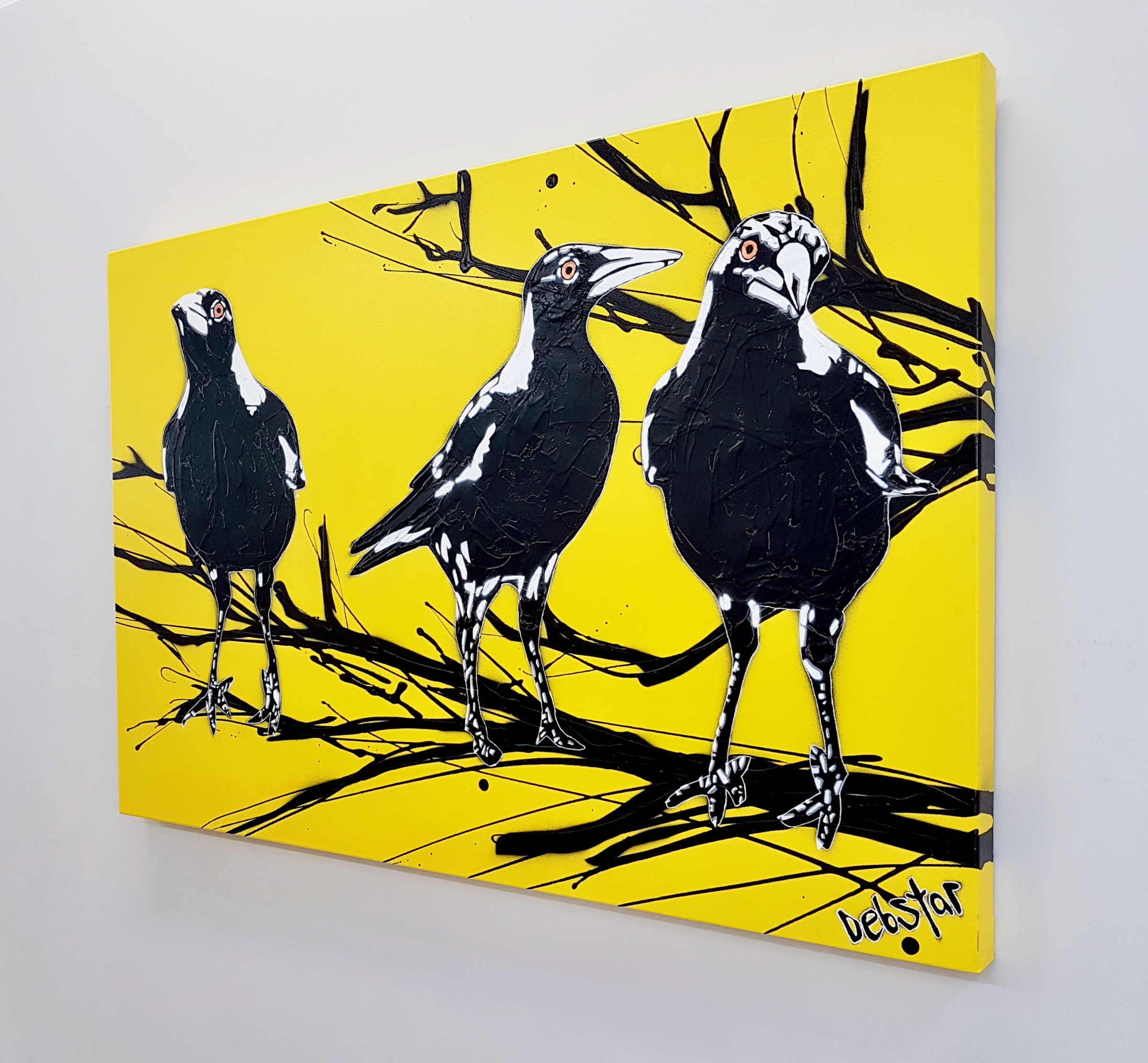 Magpie Street Birds Yellow Pop Popart Deborah Lang Art Urban Canvas 3