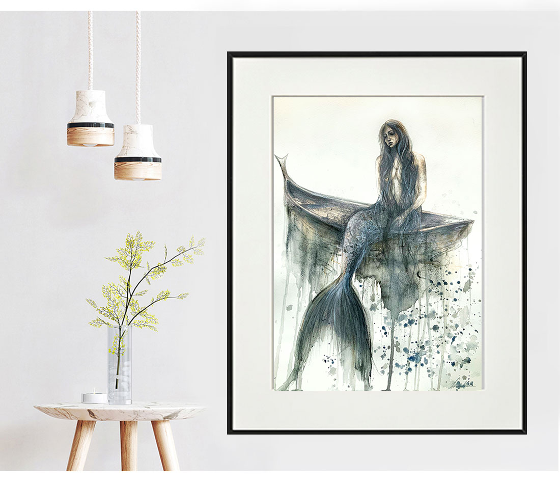 Leni Kae A Mermaid’s Prayer Drawing Interior Design Framed3