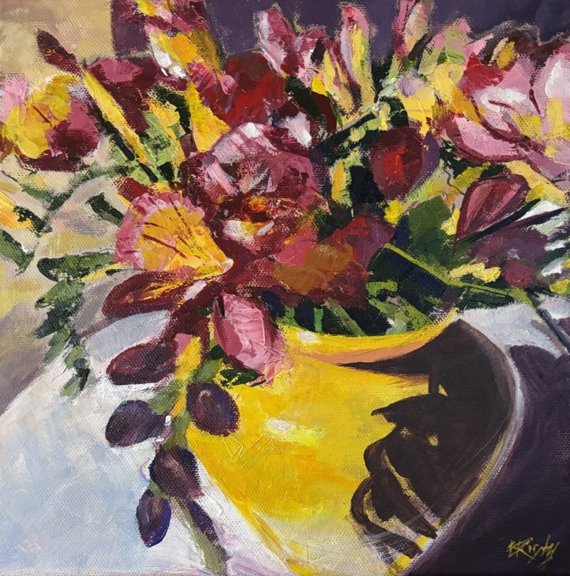 Freesias in Yellow Vase