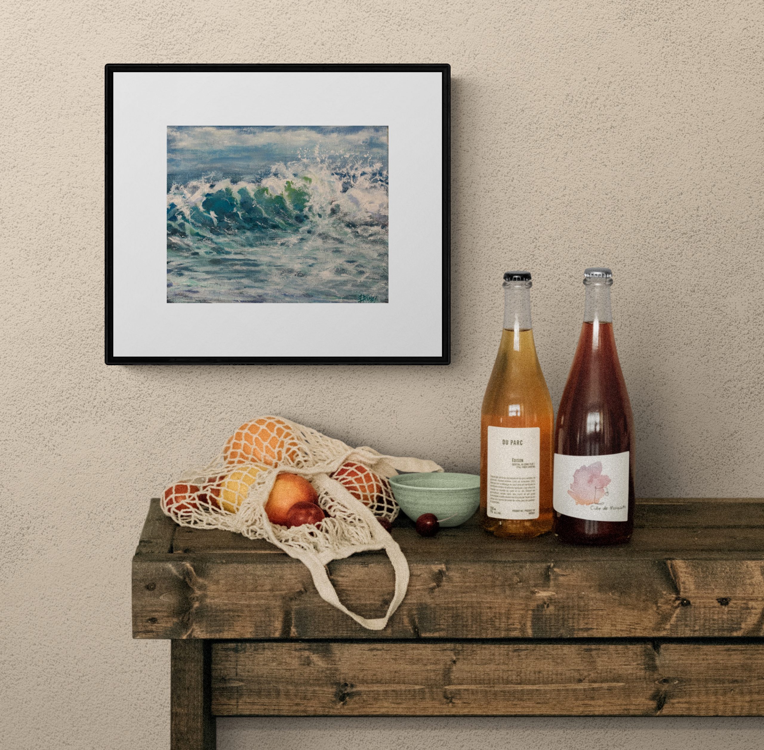 Wine Bottles Sitting On Rustic Table