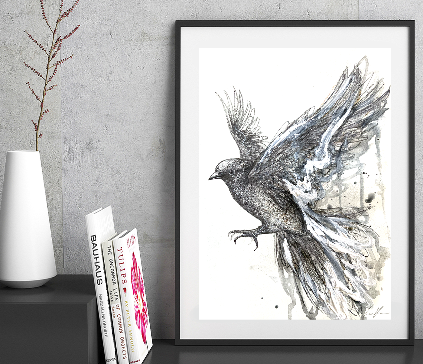 Leni Kae Flight Of The Sparrow Drawing A4 Framed Interior Design Eg