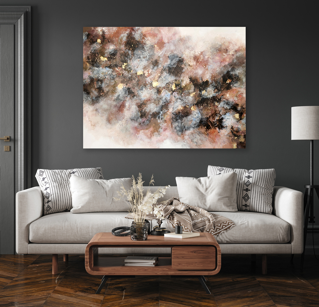 Home Interior, Modern Dark Living Room Interior, Black Empty Wall Mock Up