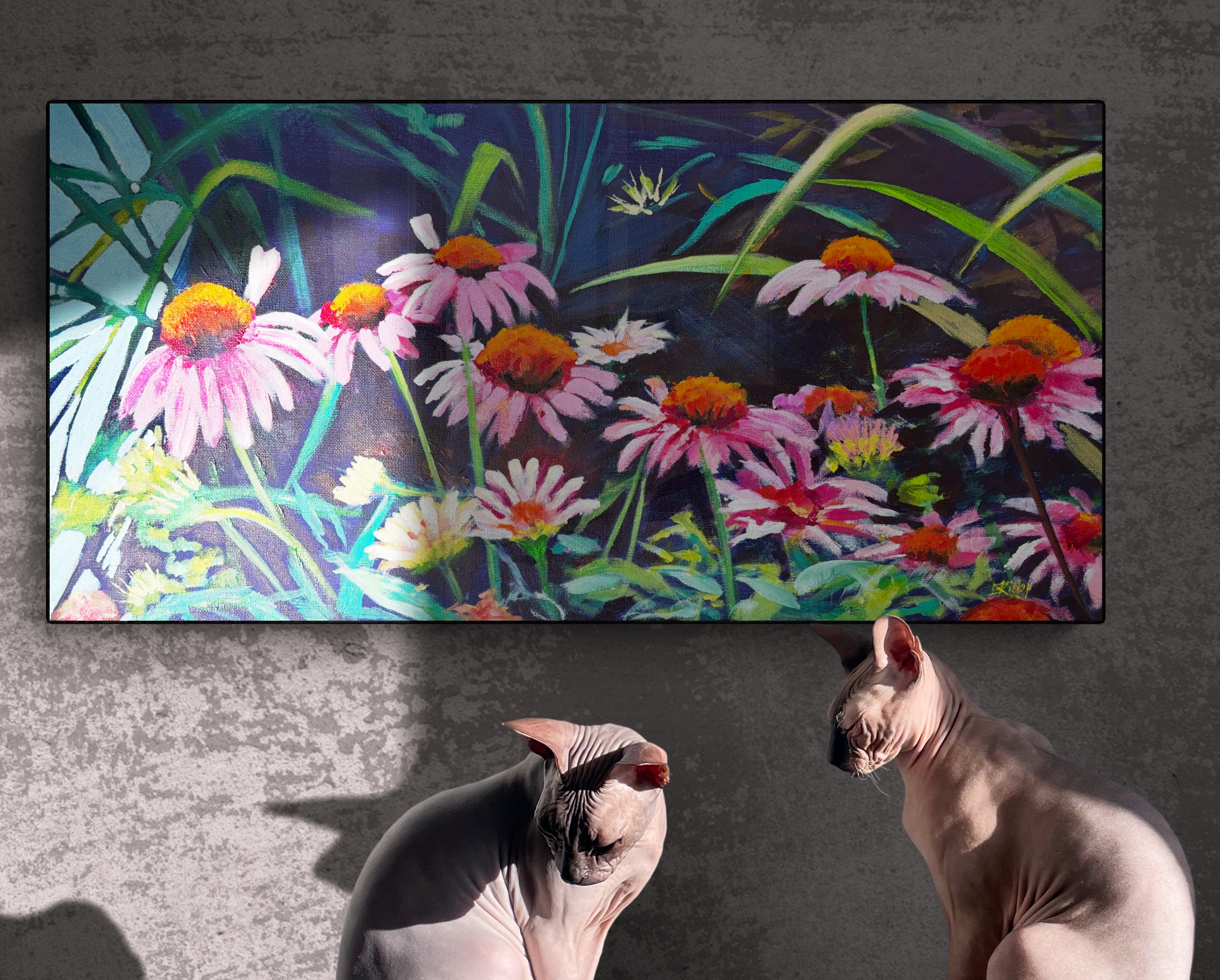 Pair Of Cats Sunbathing On Sofa