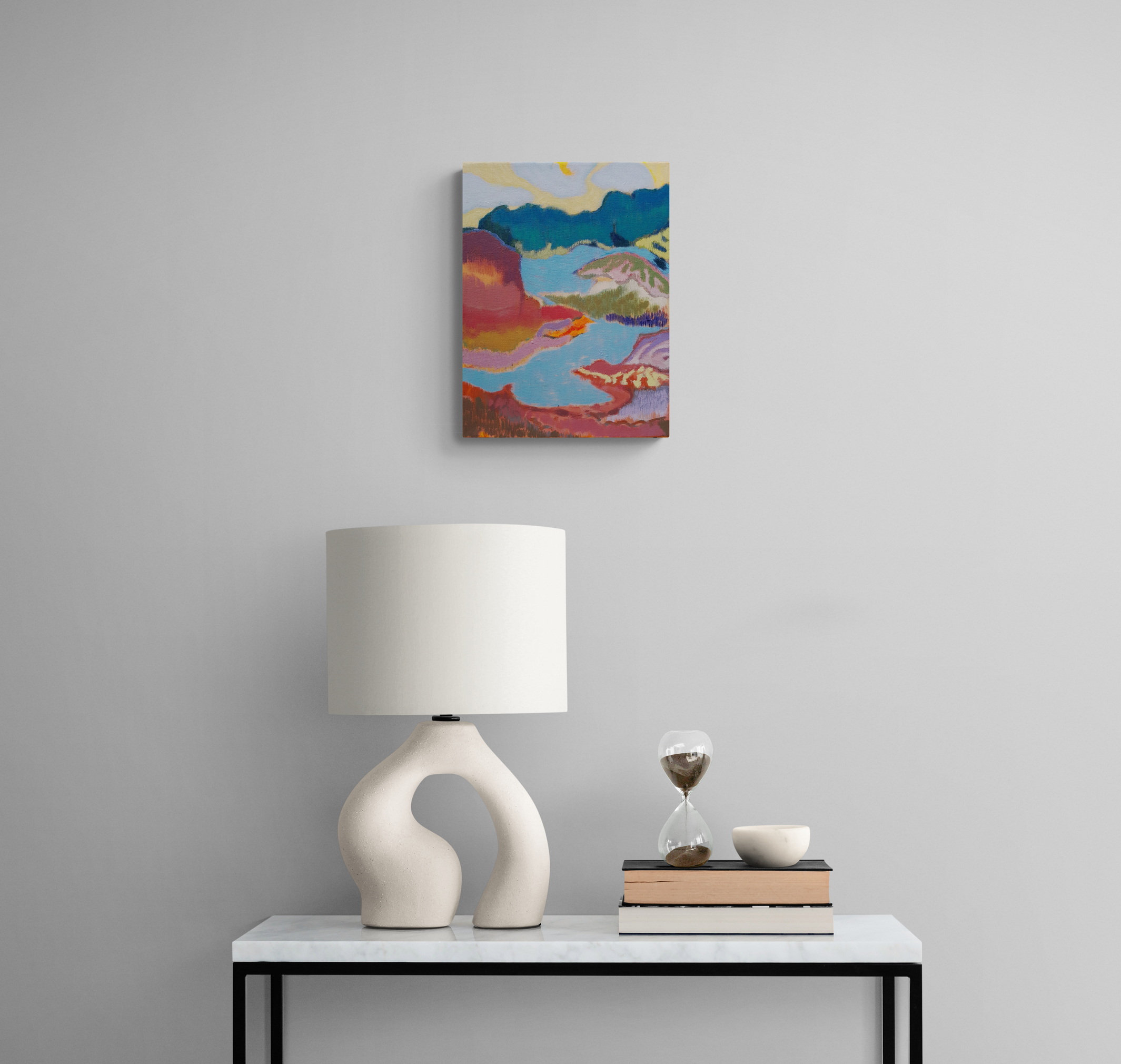 Table With Hourglass And Fancy Lamp