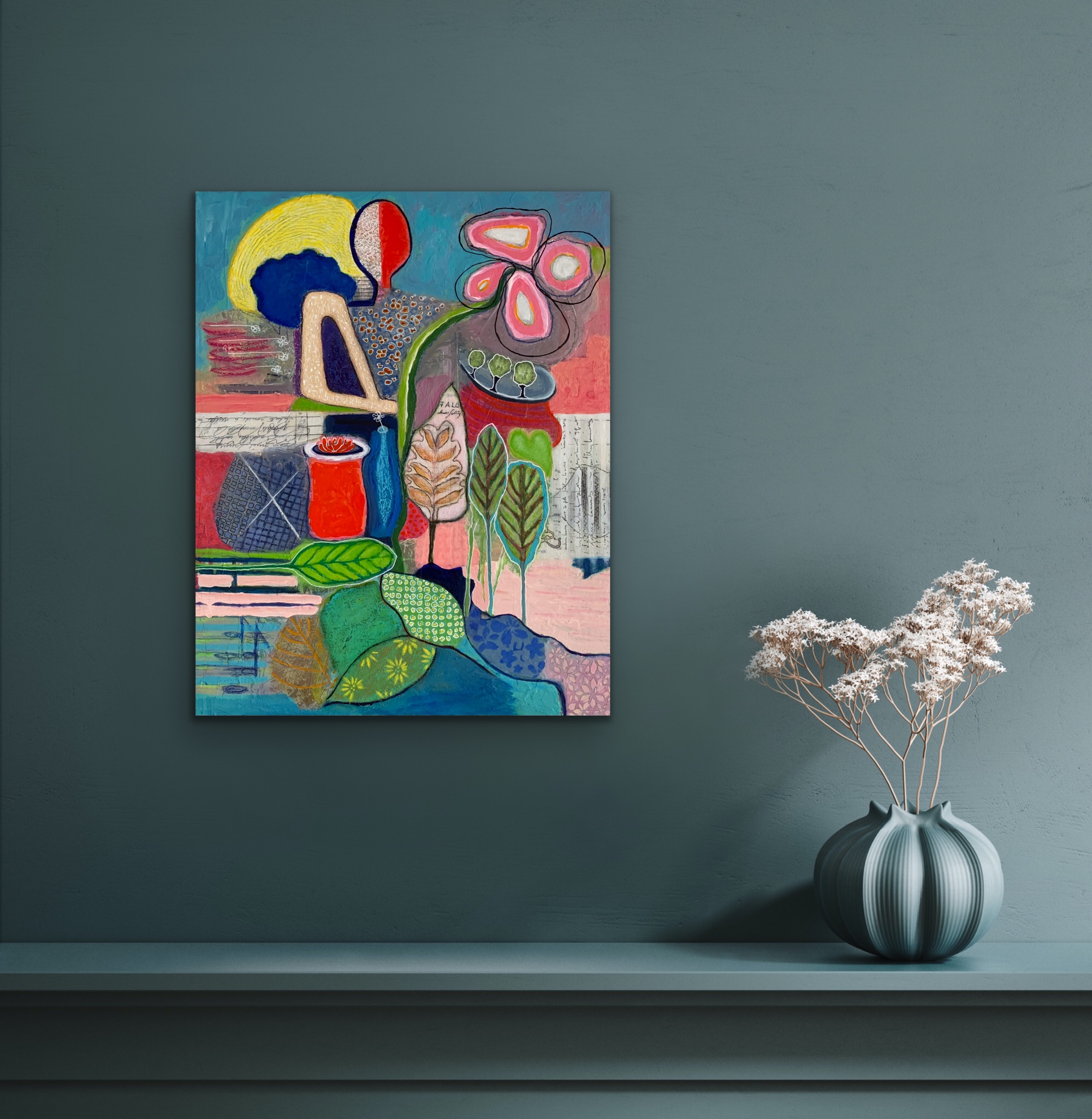 Falling Leaves Insitu Blue Wall