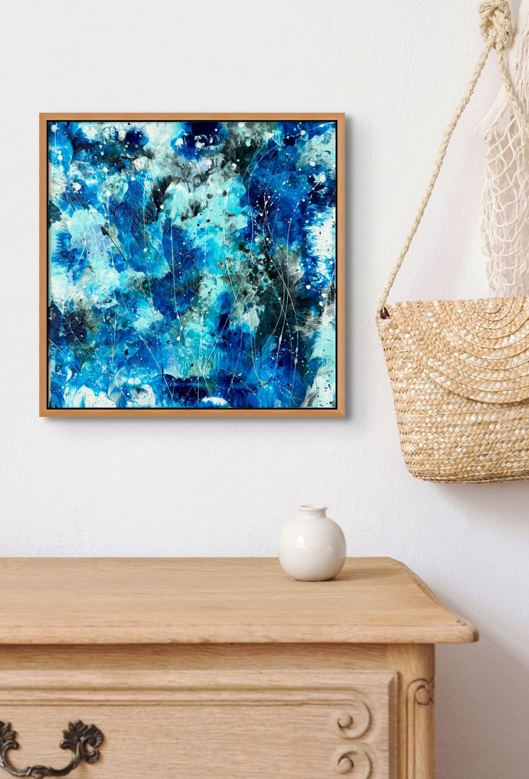 Azure Waters Ii Original Abstract By Bridget Bradley Above Wood