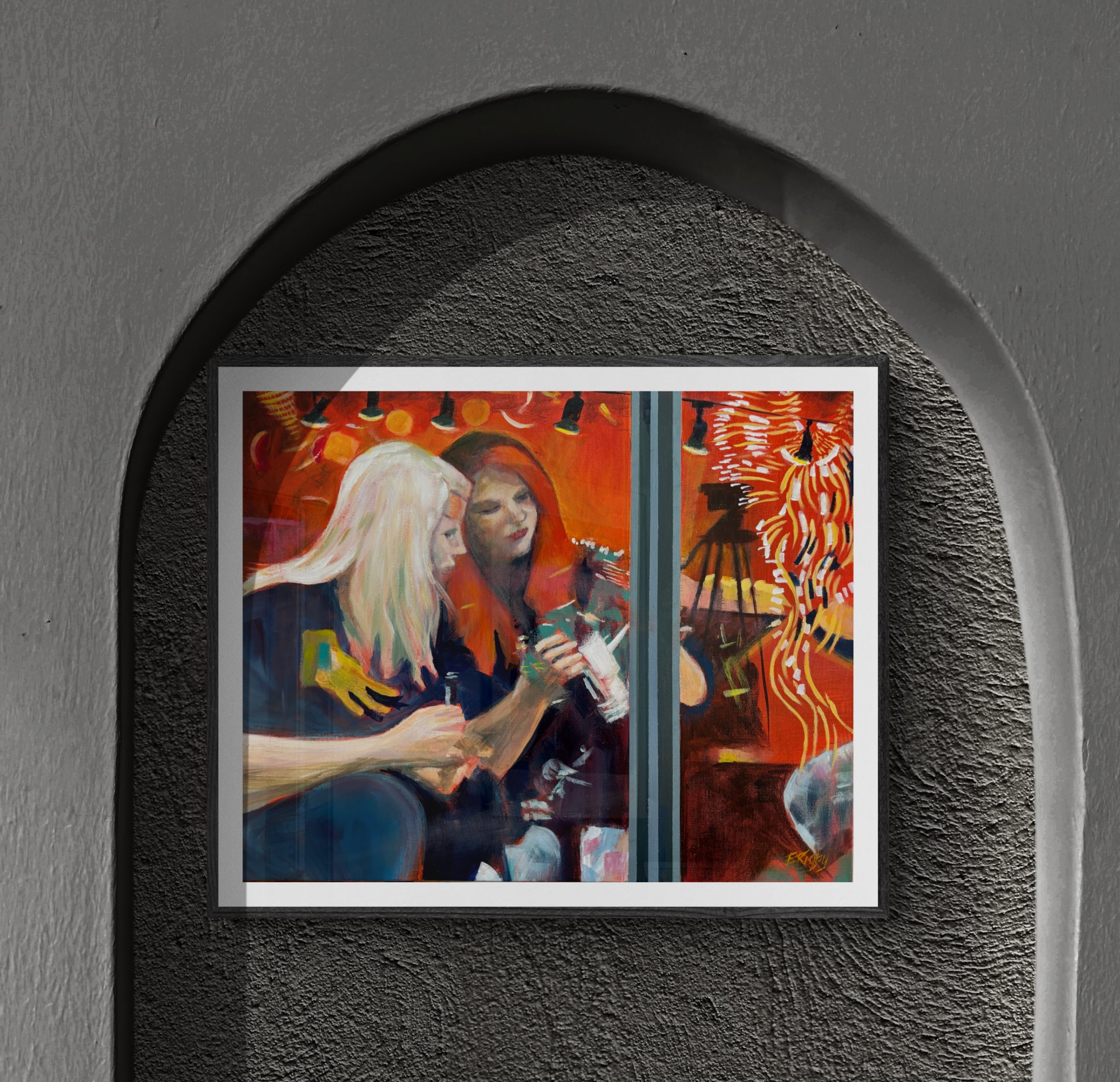 Small Stucco Niche With Potted Plant