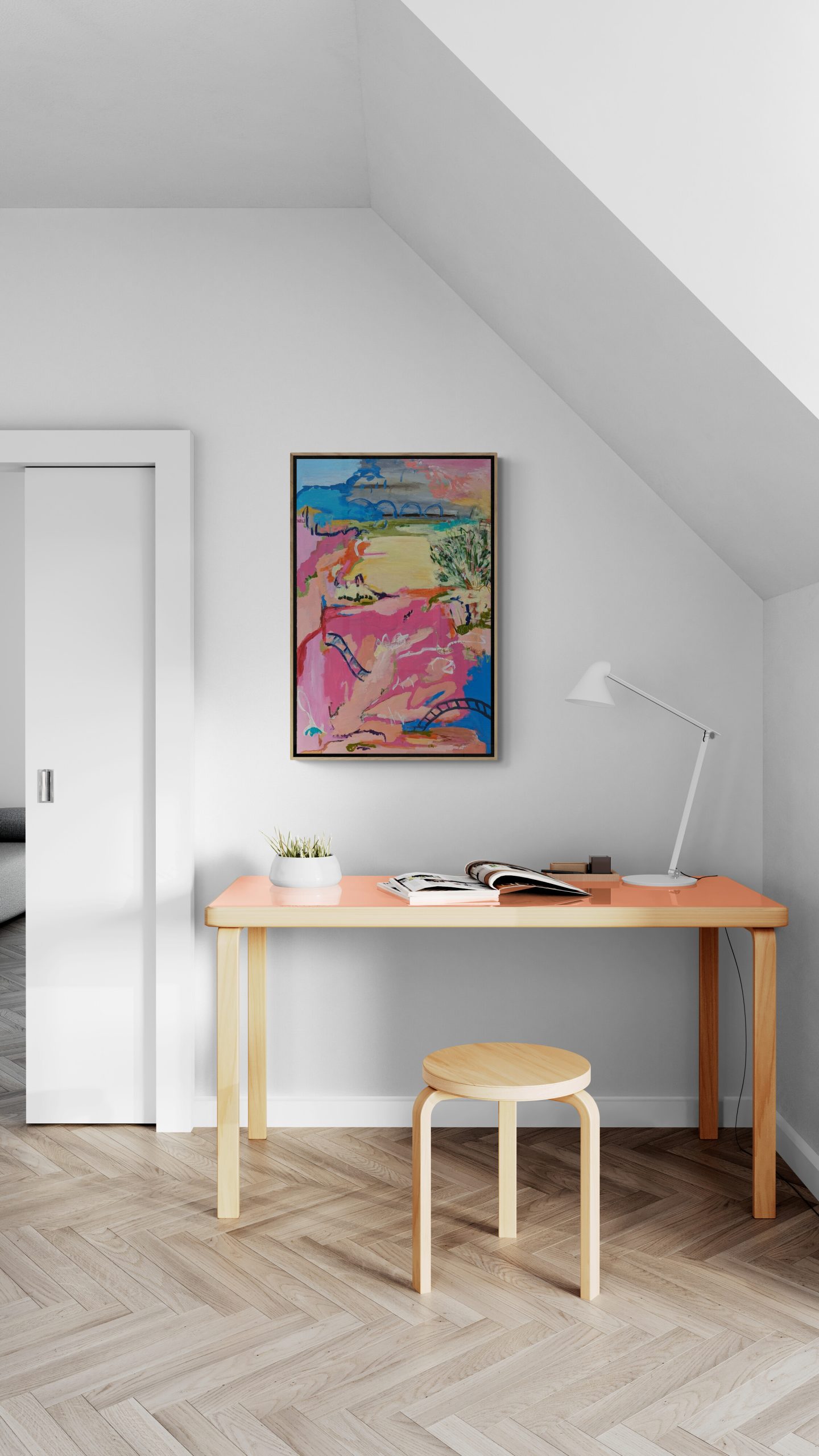 Room With Study Desk And Wooden Stool (1)