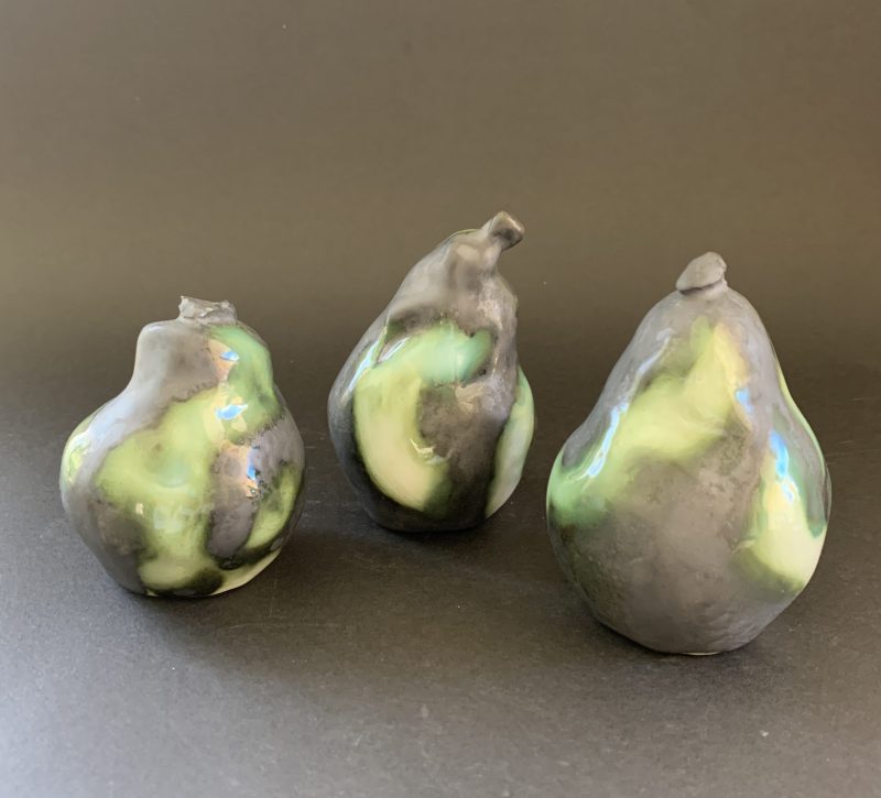 Pear sculptures set of 3 glazed porcelain