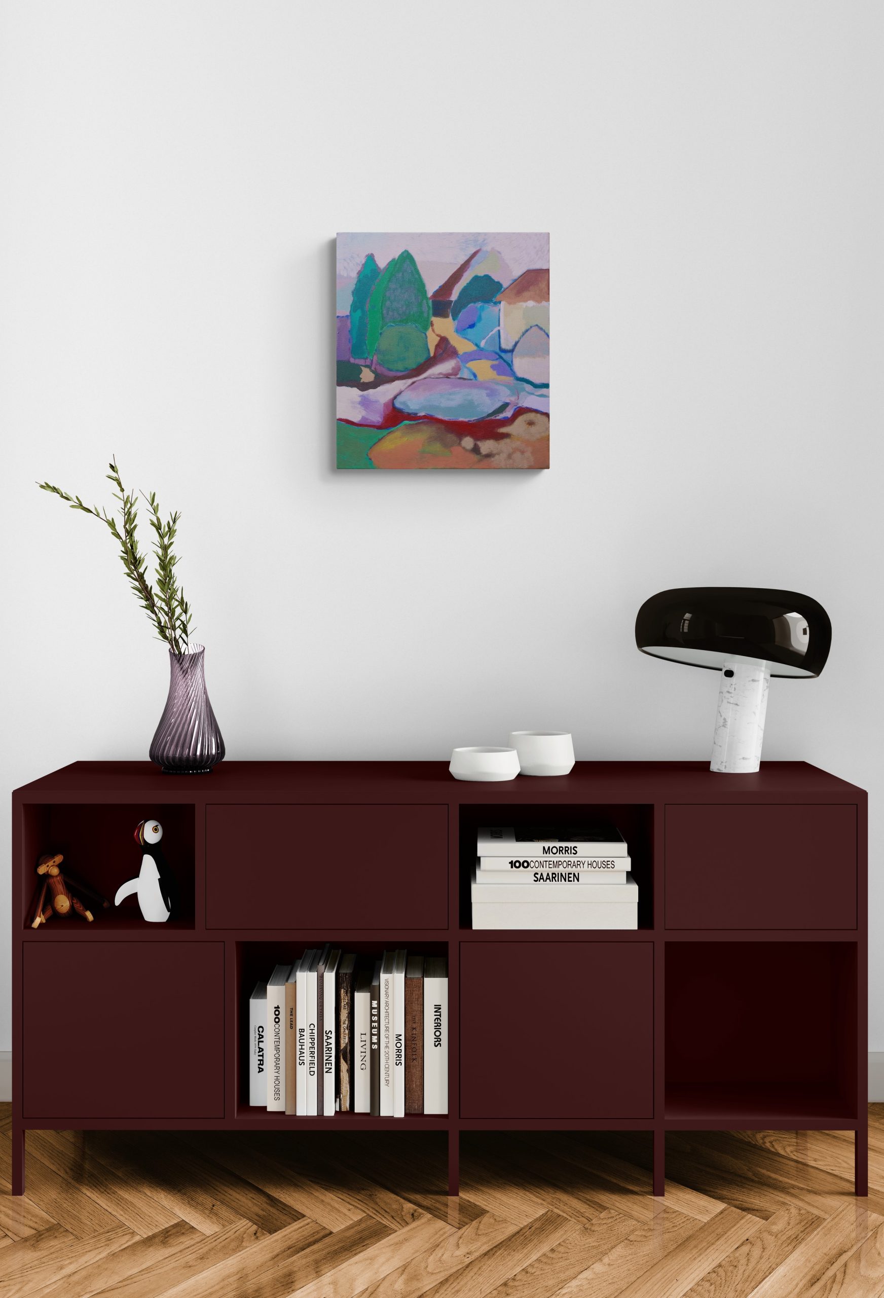 Colorful Wooden Cabinet With Lamp And Vase 2