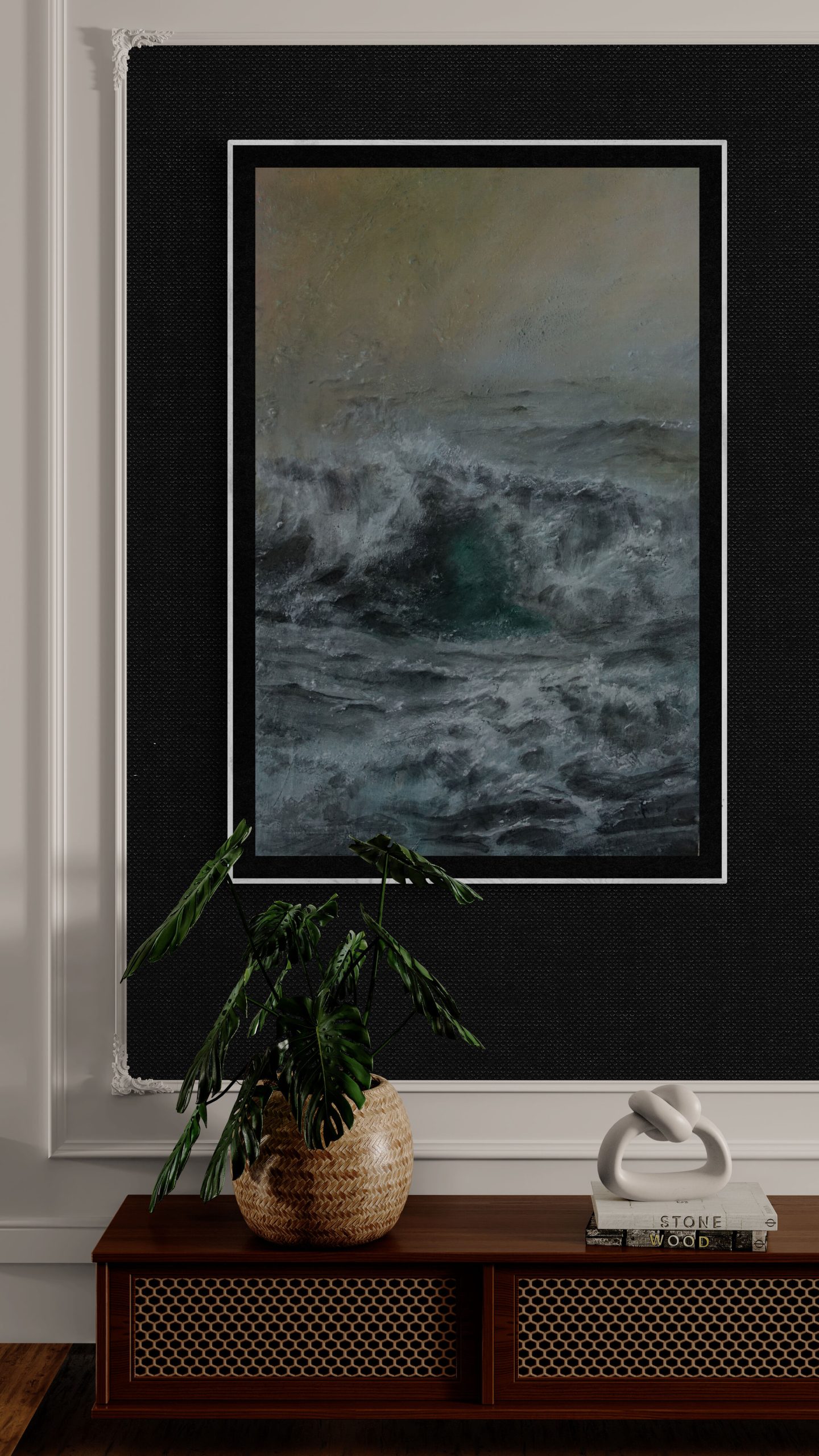 Canvy Salt Haze Retro Wooden Cabinet With Potted Plant (2)