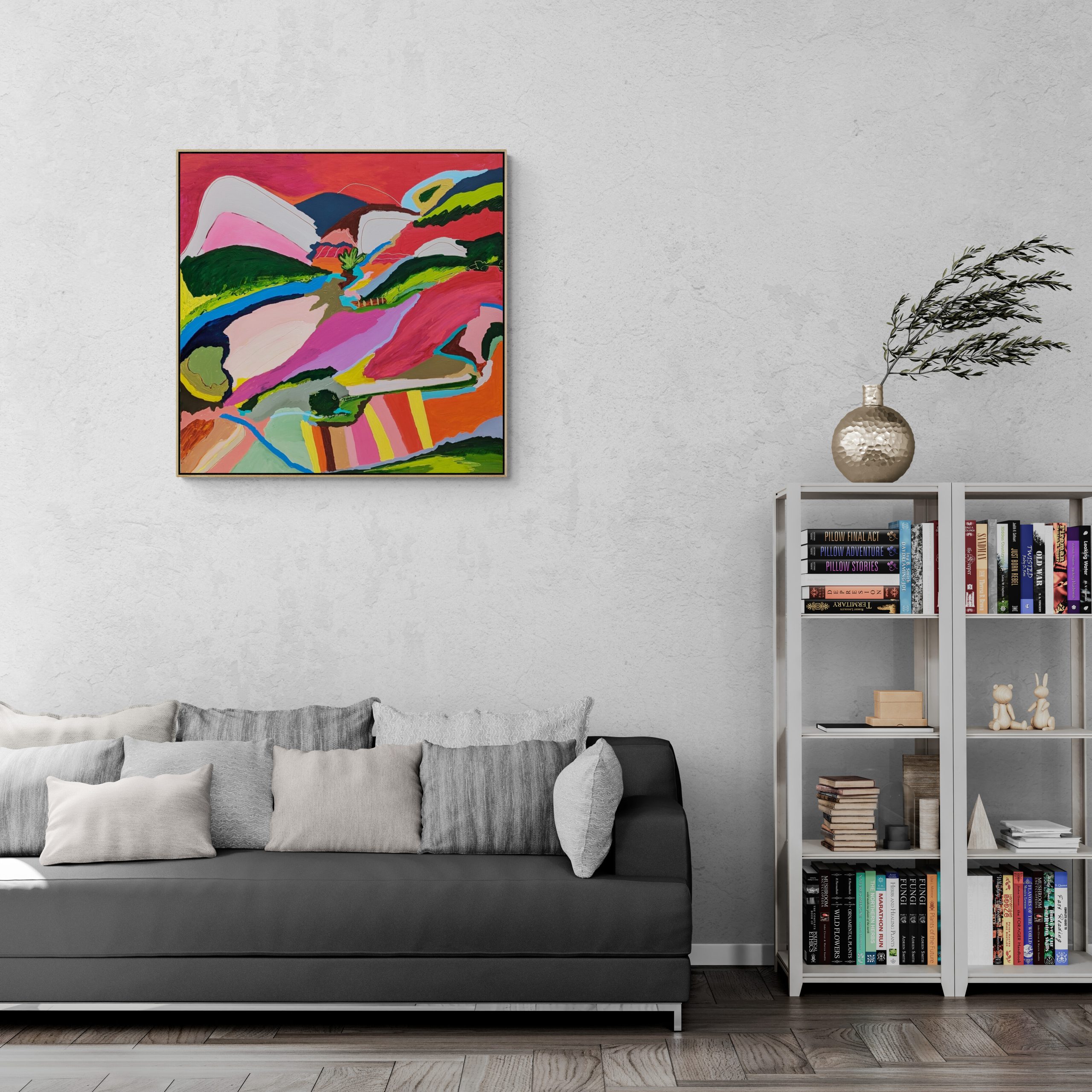 Living Room With Sofa And Large Cabinet