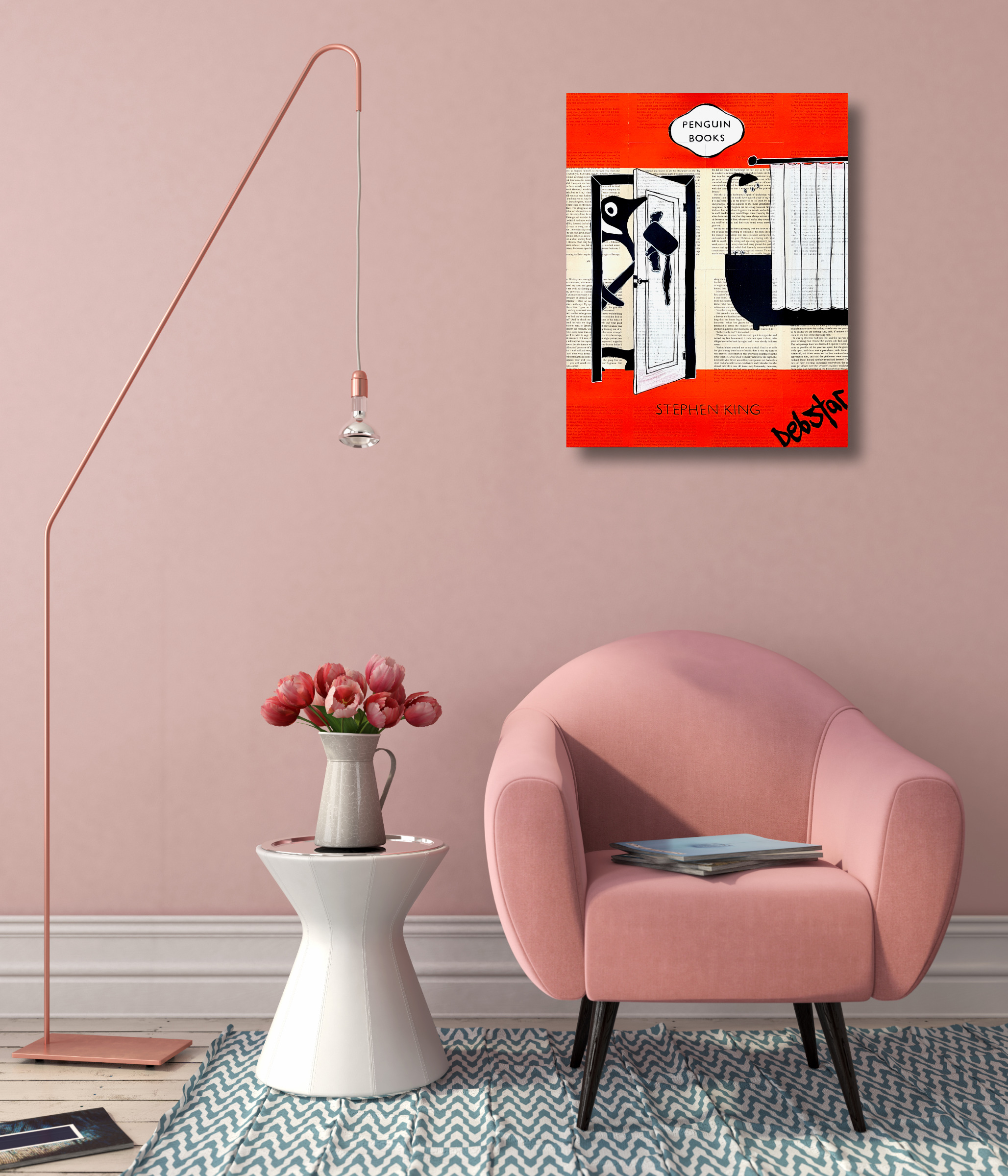 Interior With Pink Chair And Stylish Floor Lamp