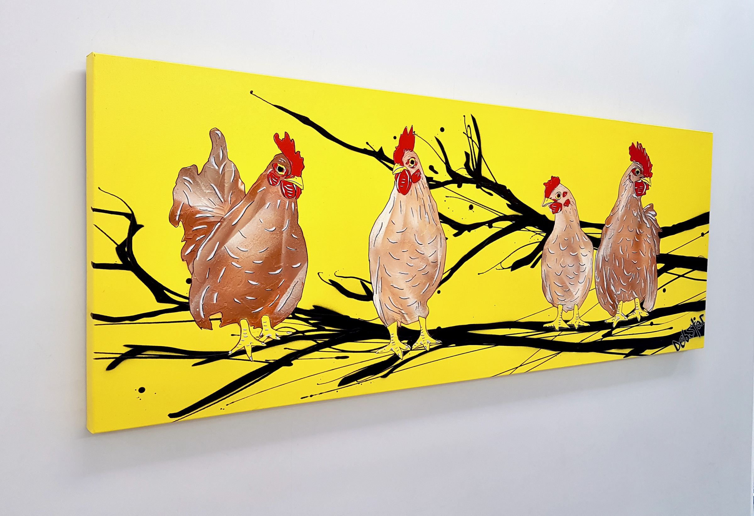 Spicy Chickens Birds Yellow Pop Popart Deborah Lang Art Urban Canvas 3