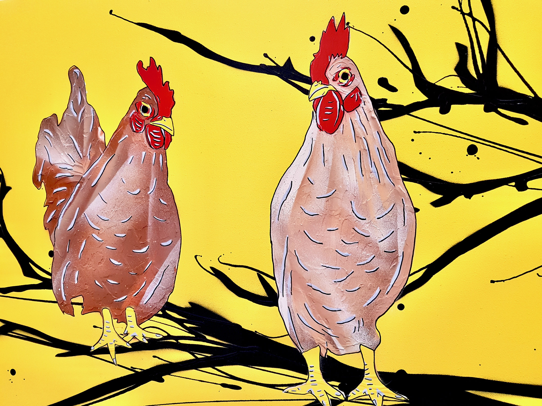 Spicy Chickens Birds Yellow Pop Popart Deborah Lang Art Urban Canvas 4